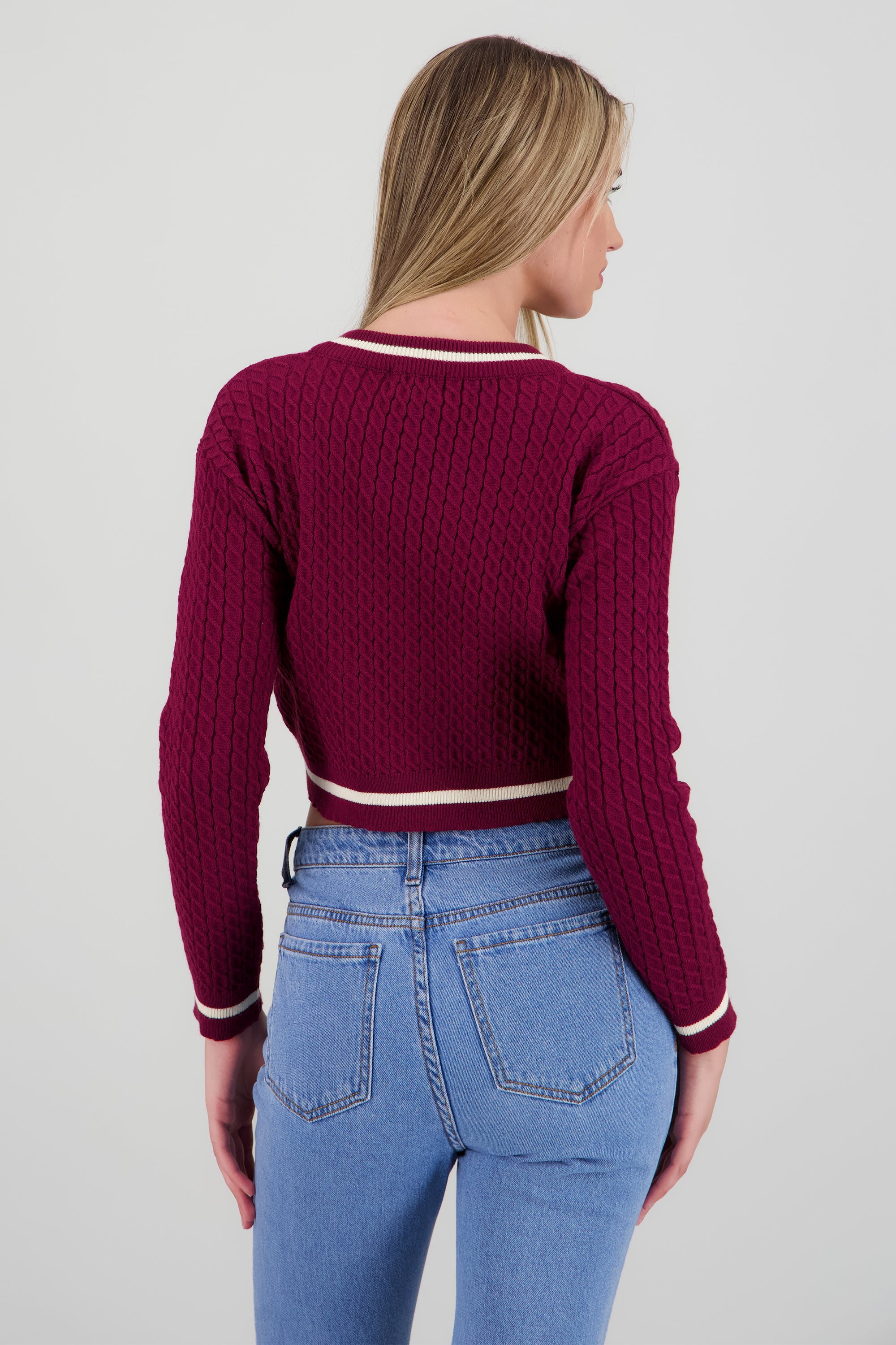 Sueter cardigan con contraste VINO COMBO