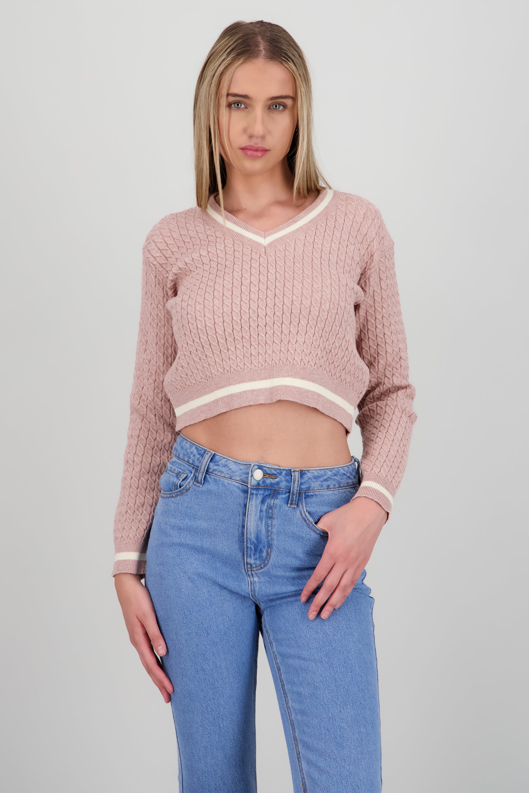 Sueter cardigan con contraste ROSA COMBO