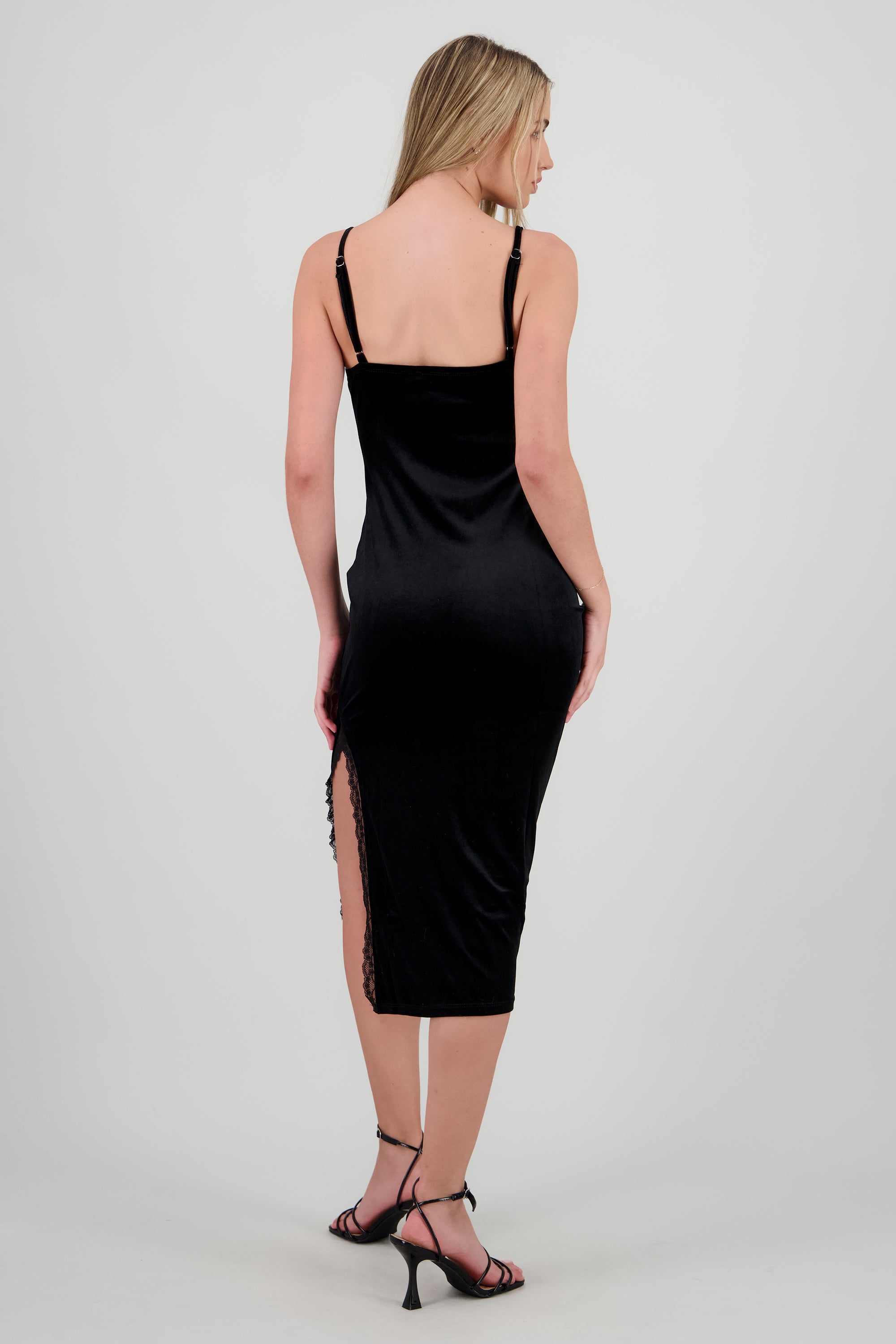 Vestido detalle encaje abertura NEGRO