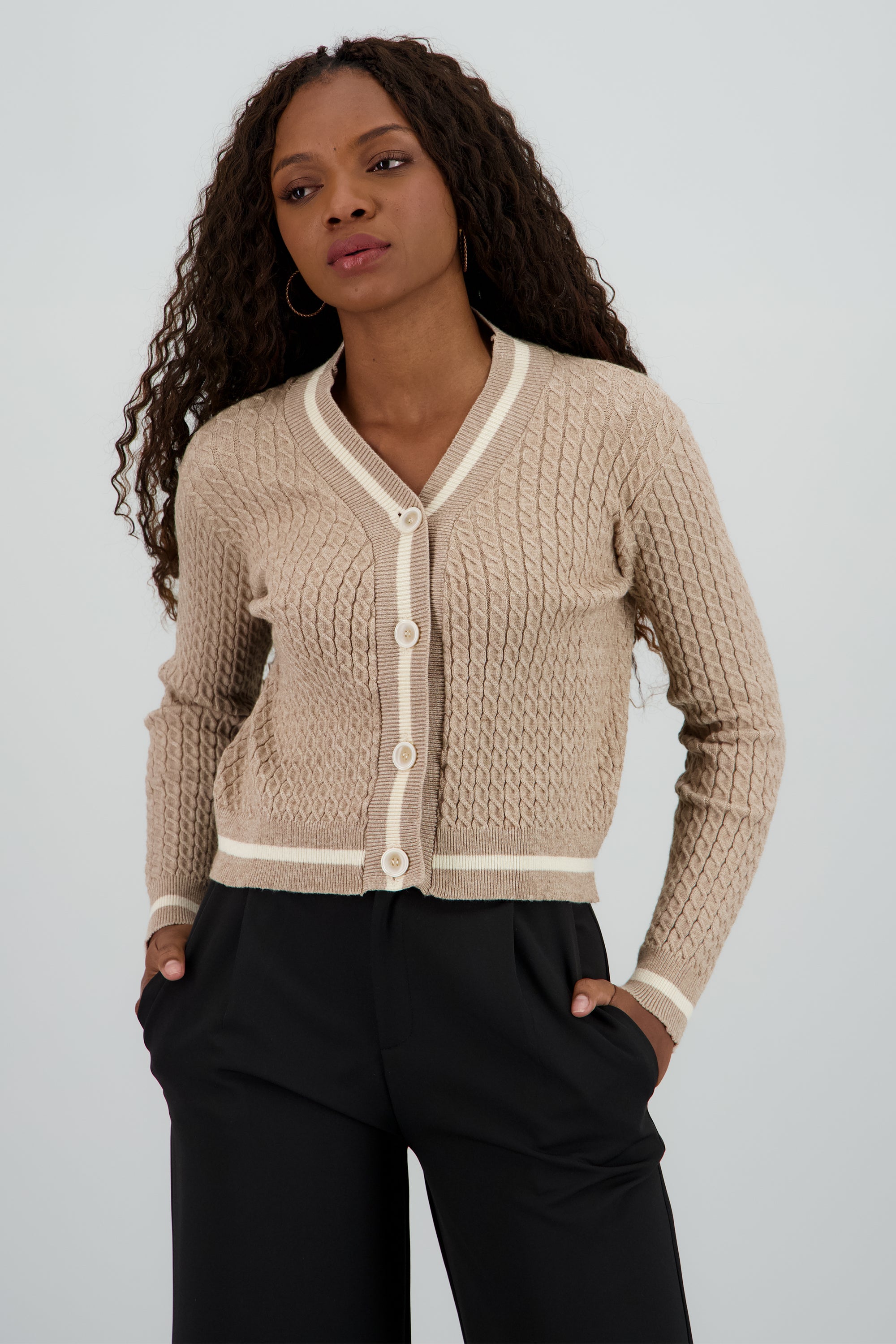 Cardigan con contraste BEIGE