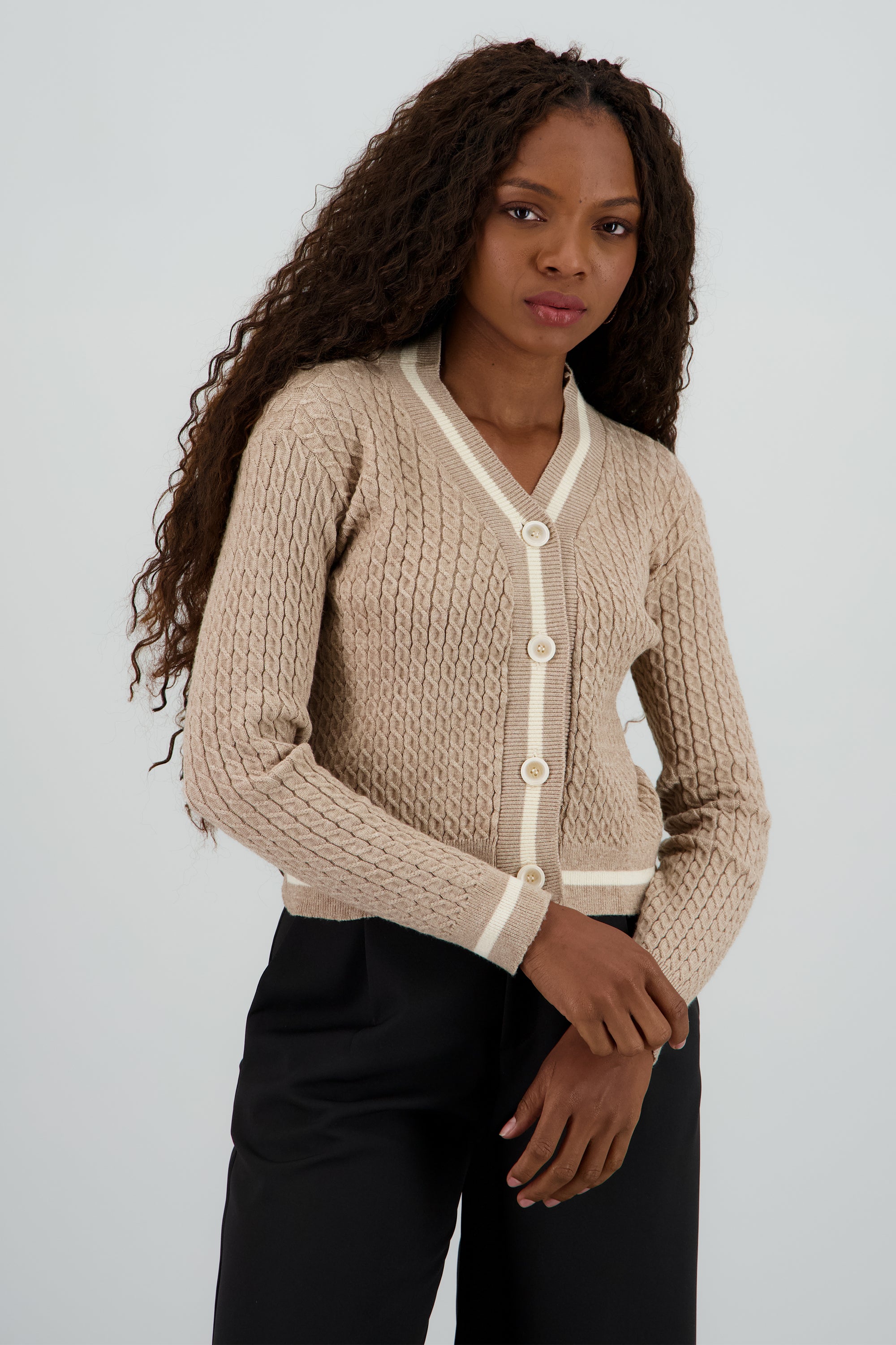 Cardigan con contraste BEIGE