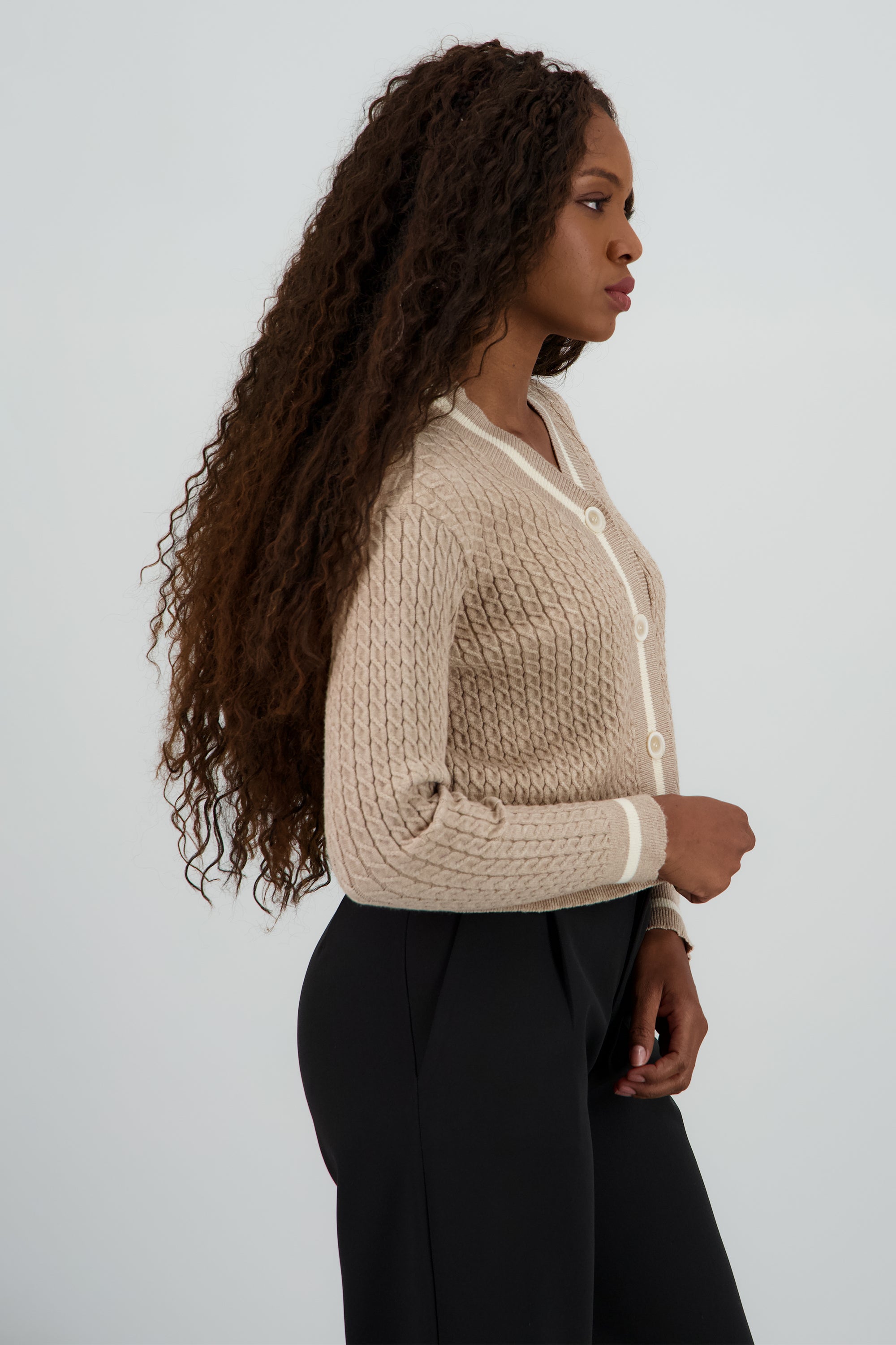 Cardigan con contraste BEIGE