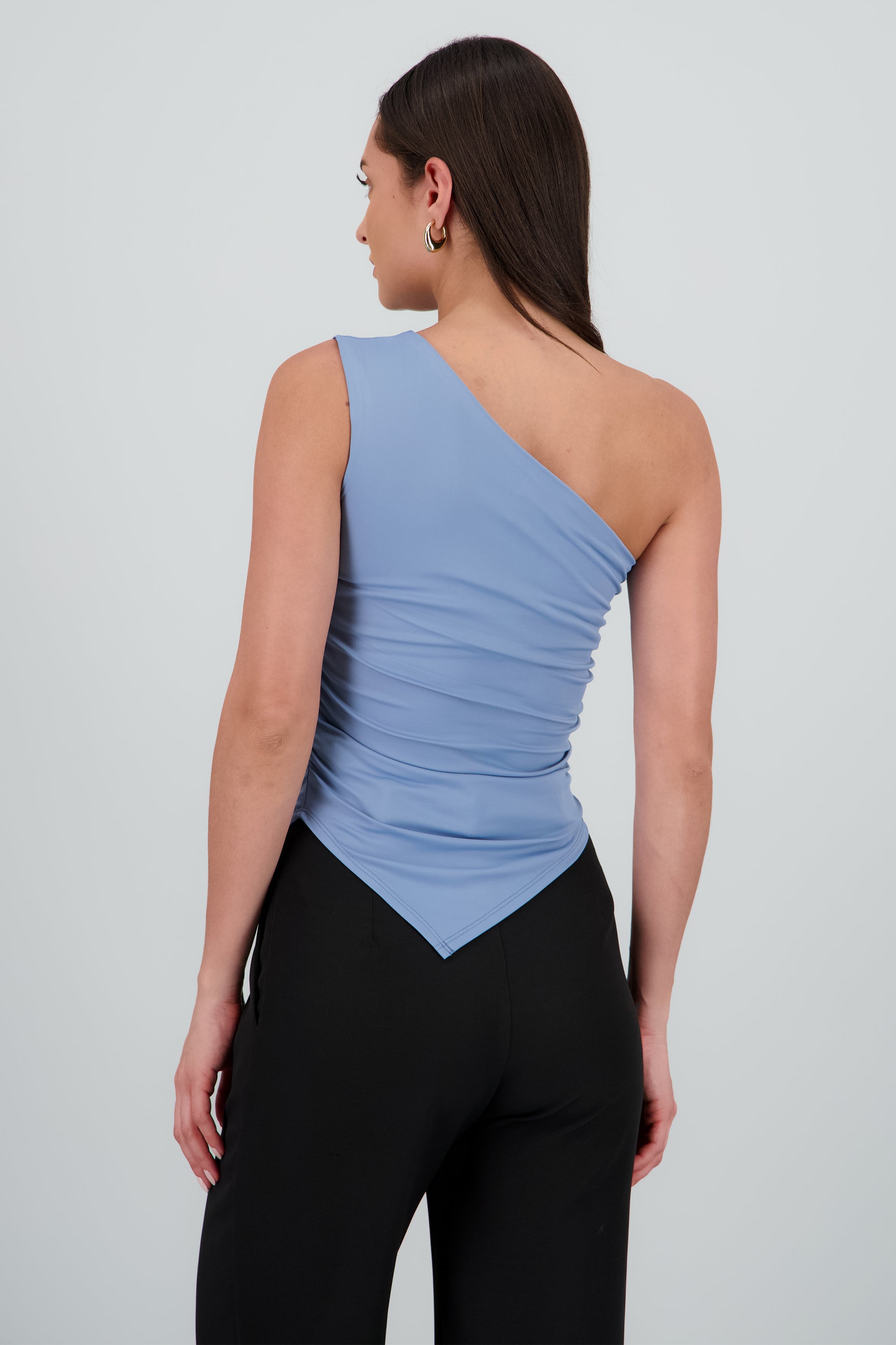 Top un hombro frunce en costados AZUL