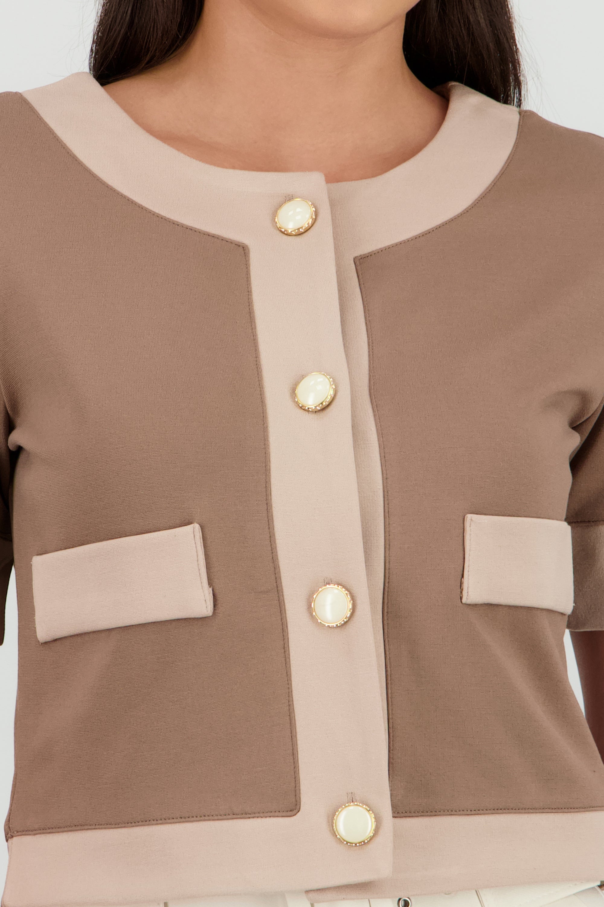 Top botones manga corta TAUPE