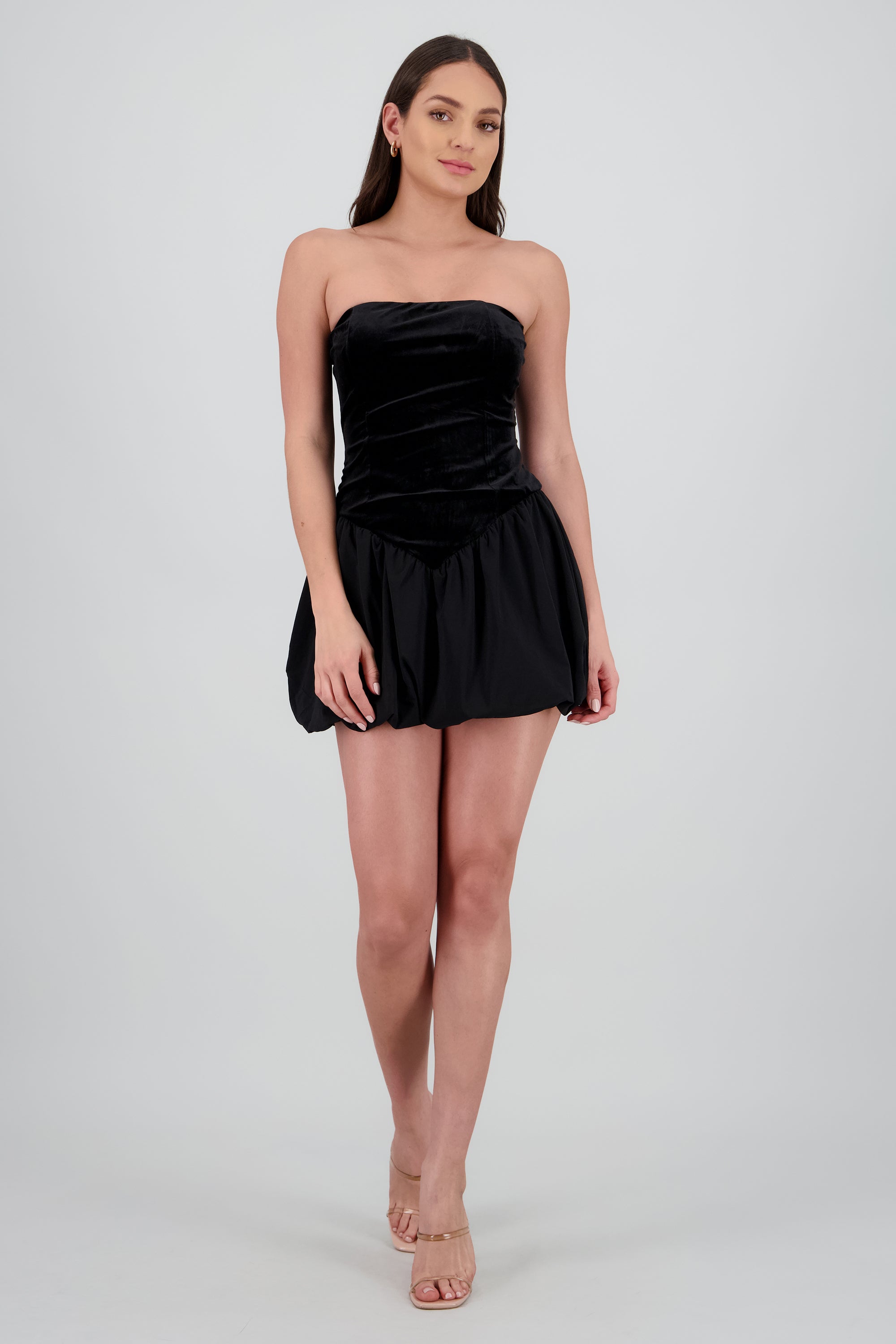 Vestido strapless terciopelo contraste NEGRO