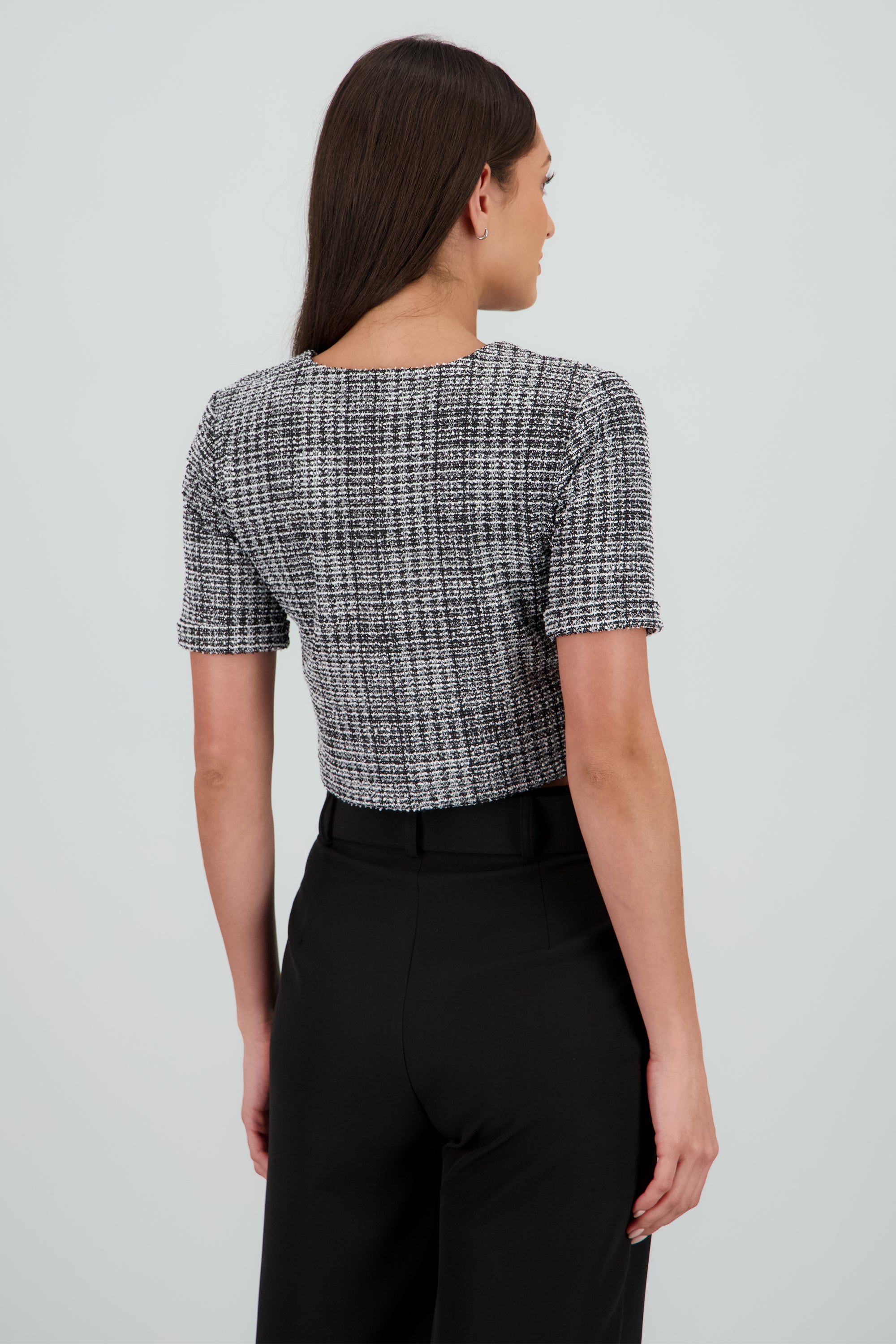 Blusa botones tweed NEGRO COMBO