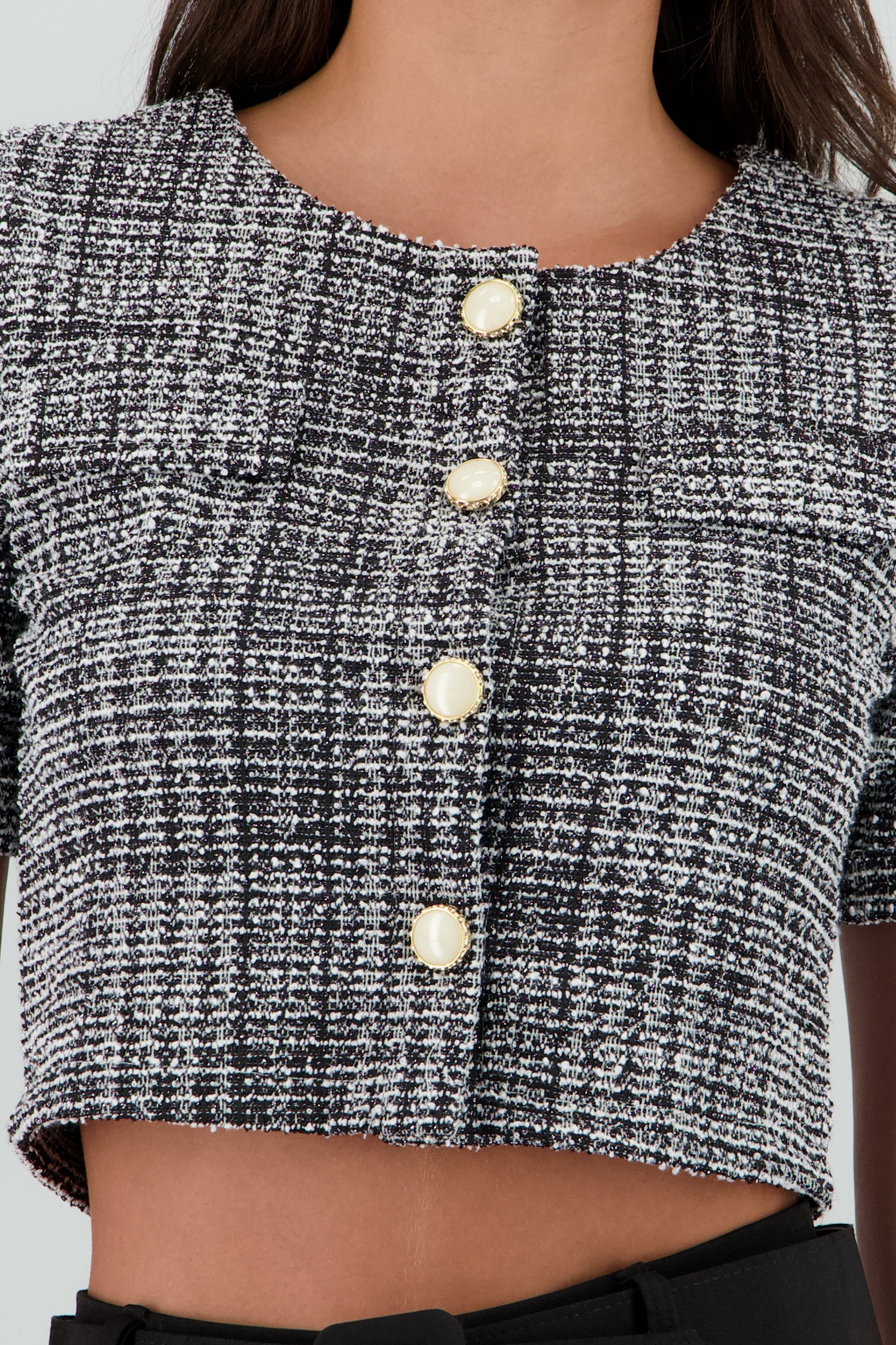 Blusa botones tweed NEGRO COMBO