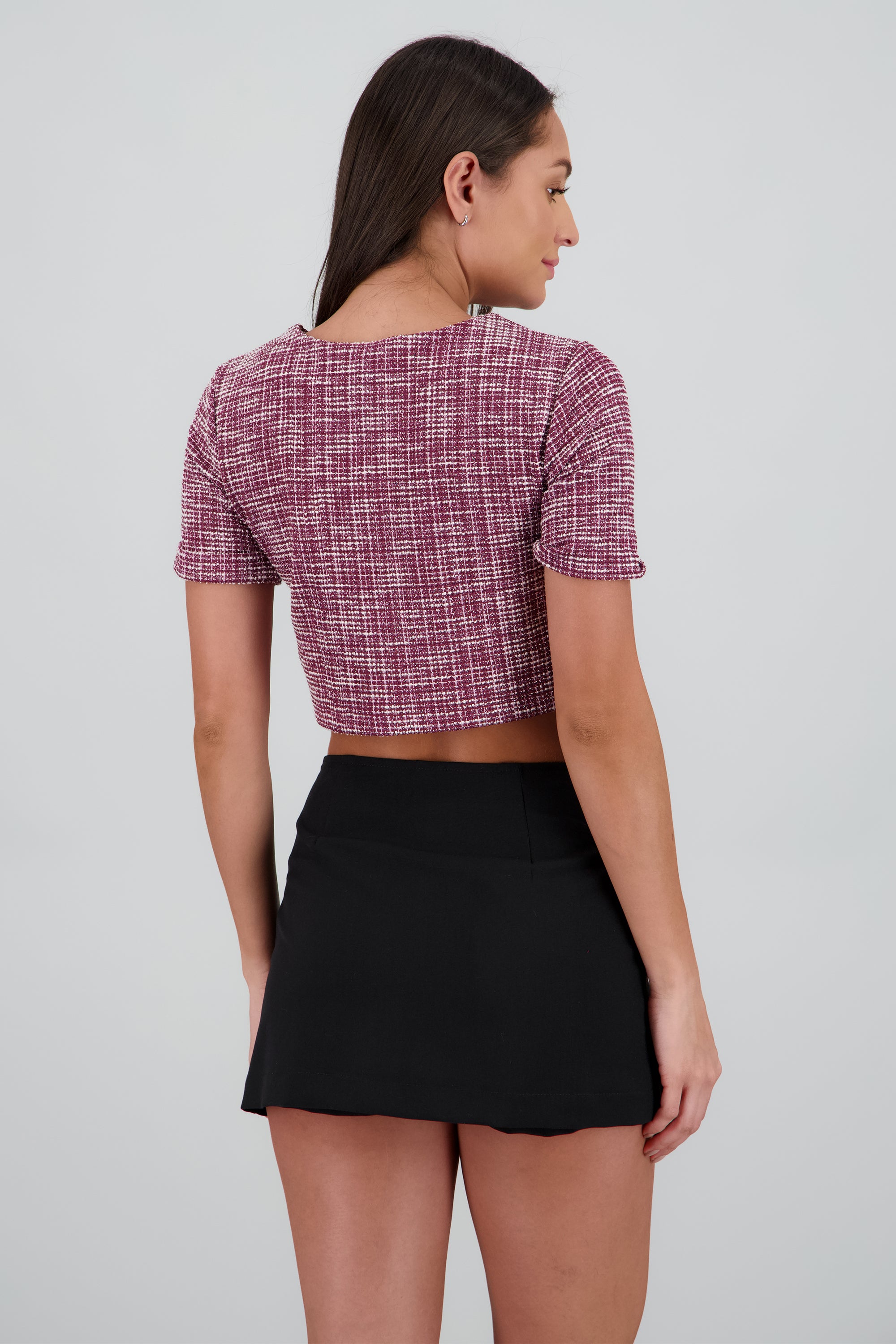 Blusa botones tweed VINO COMBO