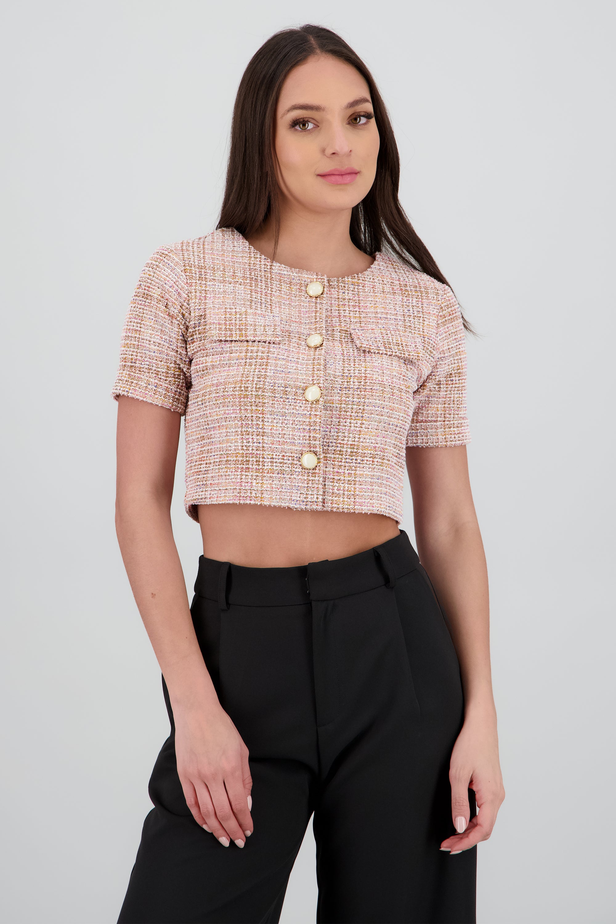Blusa botones tweed ROSA COMBO