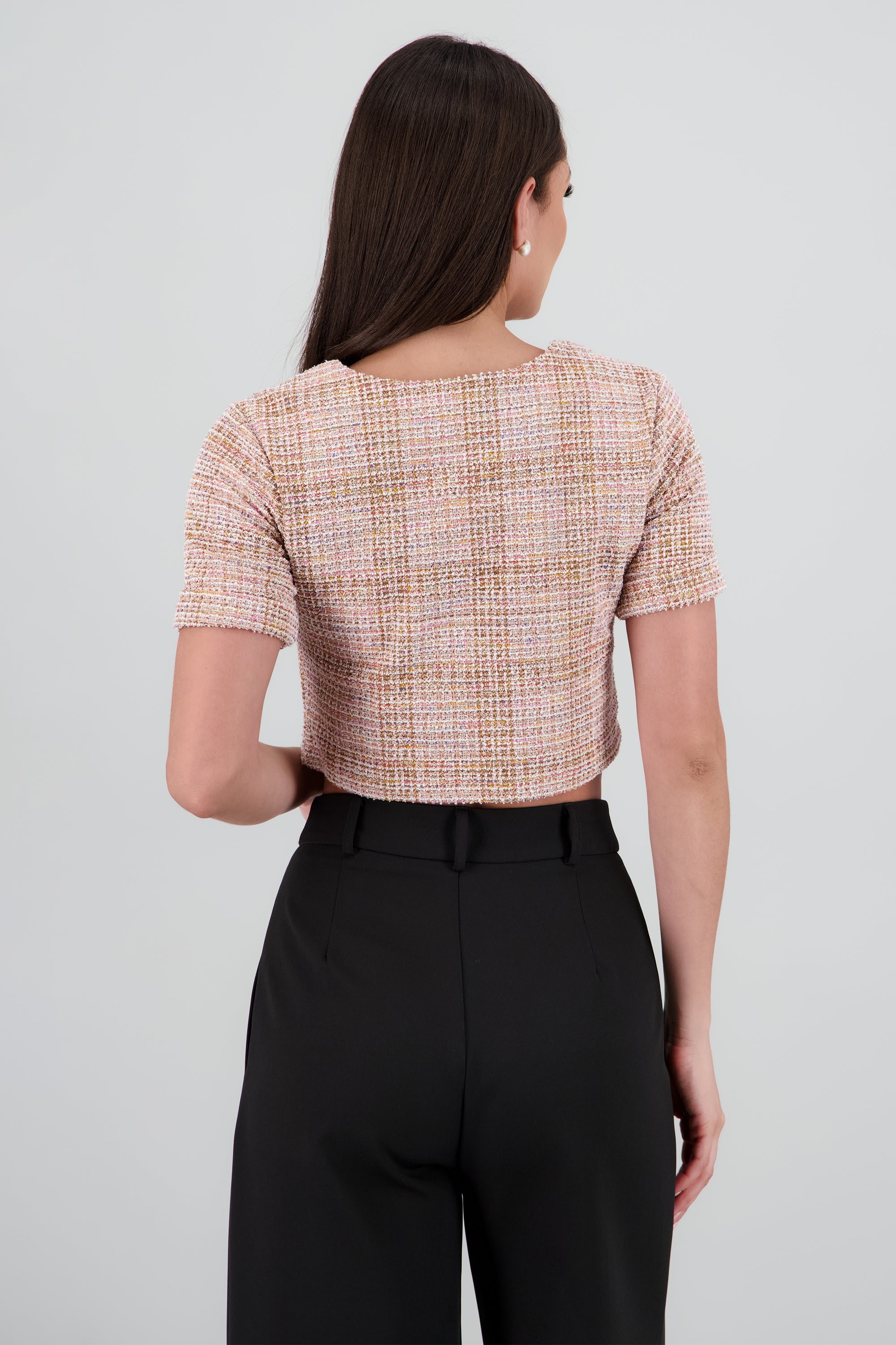 Blusa botones tweed ROSA COMBO