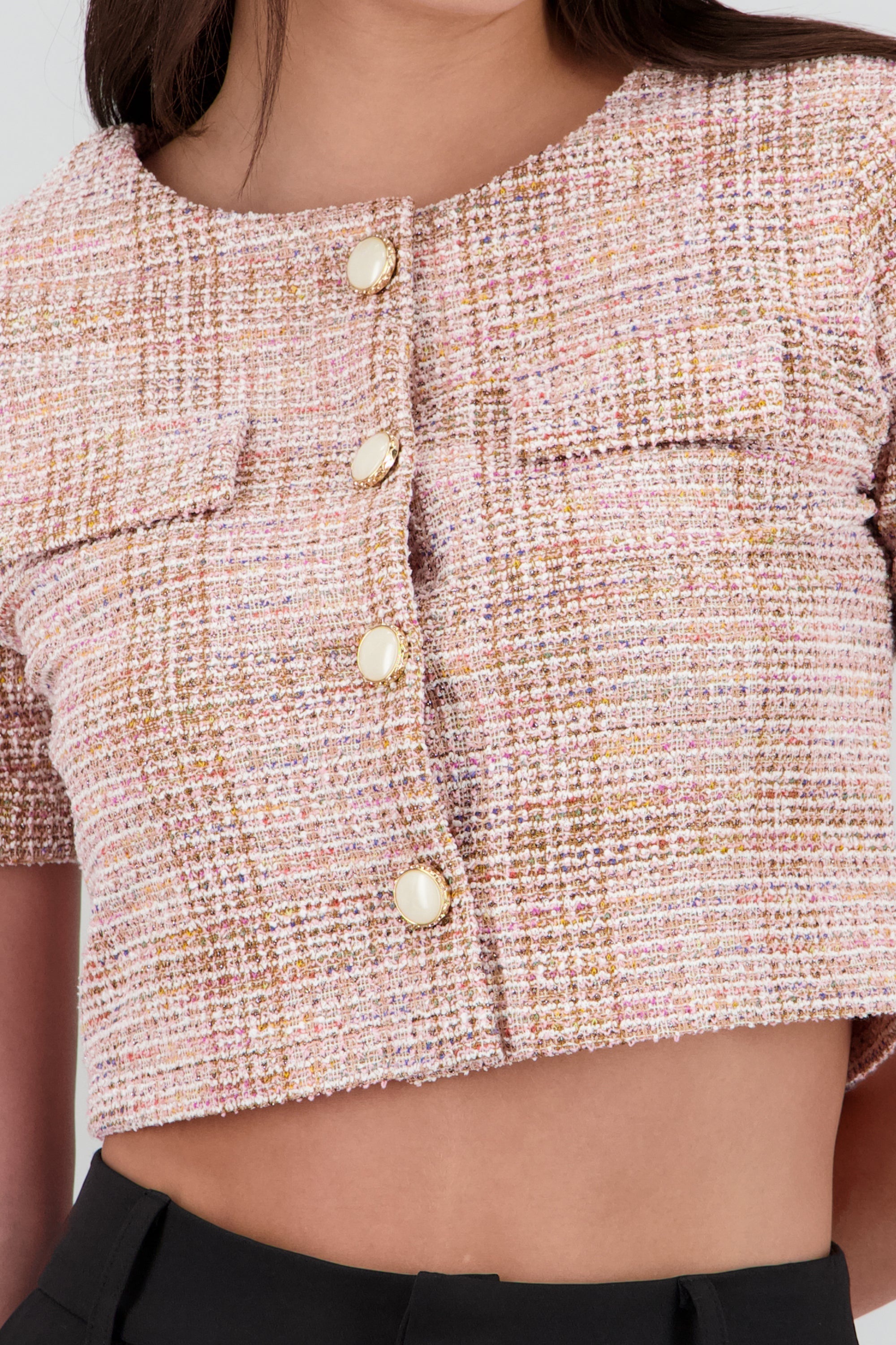 Blusa botones tweed ROSA COMBO