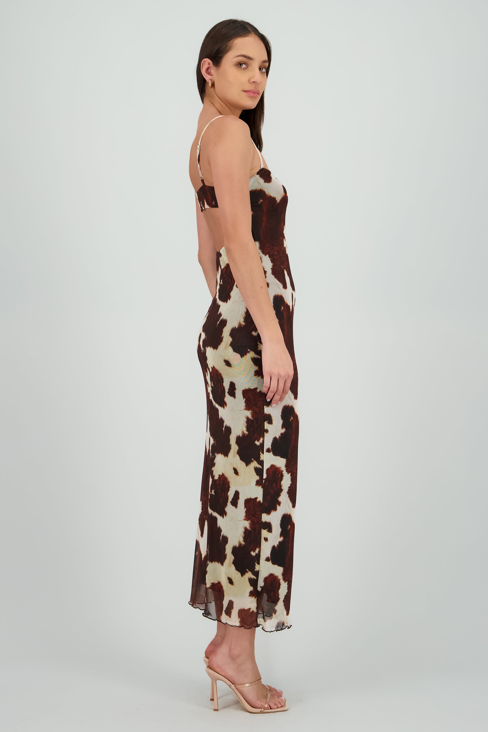 Vestido midi escote v animal print CAFE COMBO