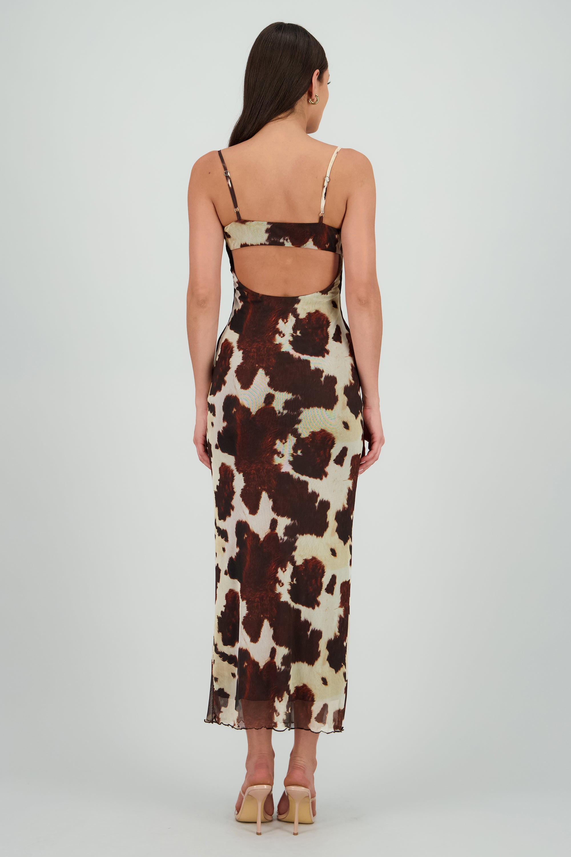 Vestido midi escote v animal print CAFE COMBO