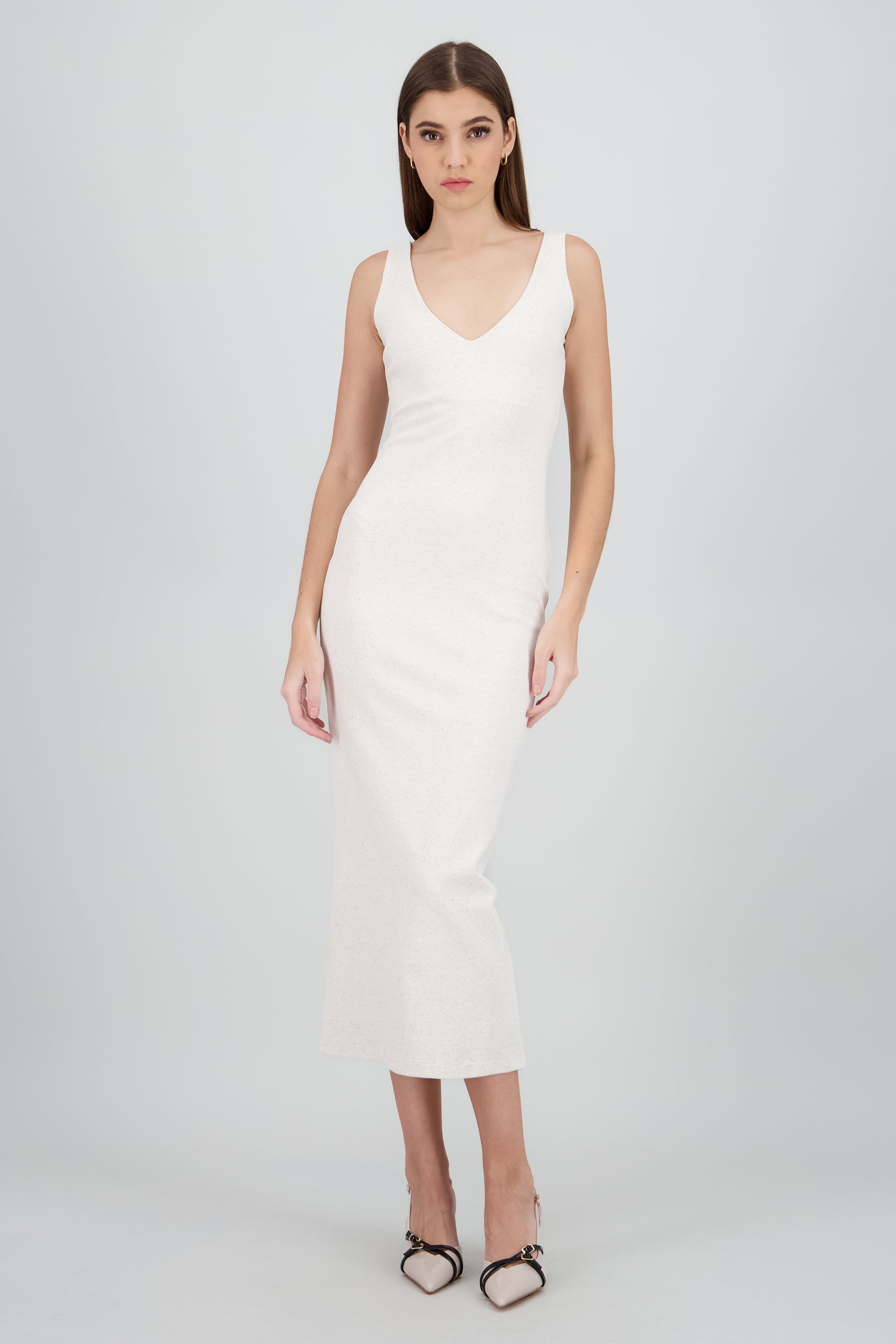 Vestido maxi bodycon con escote V CREMA