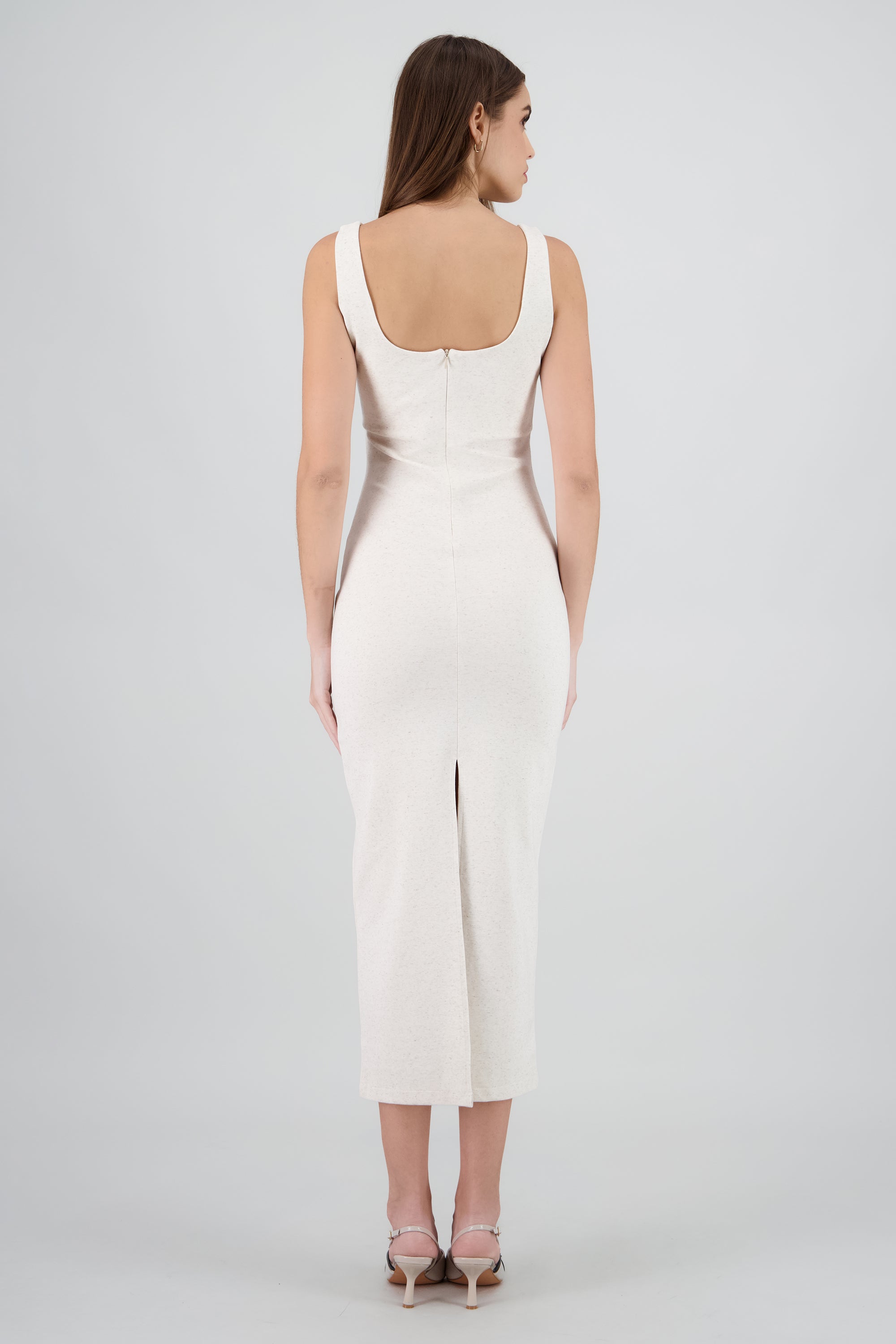 Vestido maxi bodycon con escote V CREMA