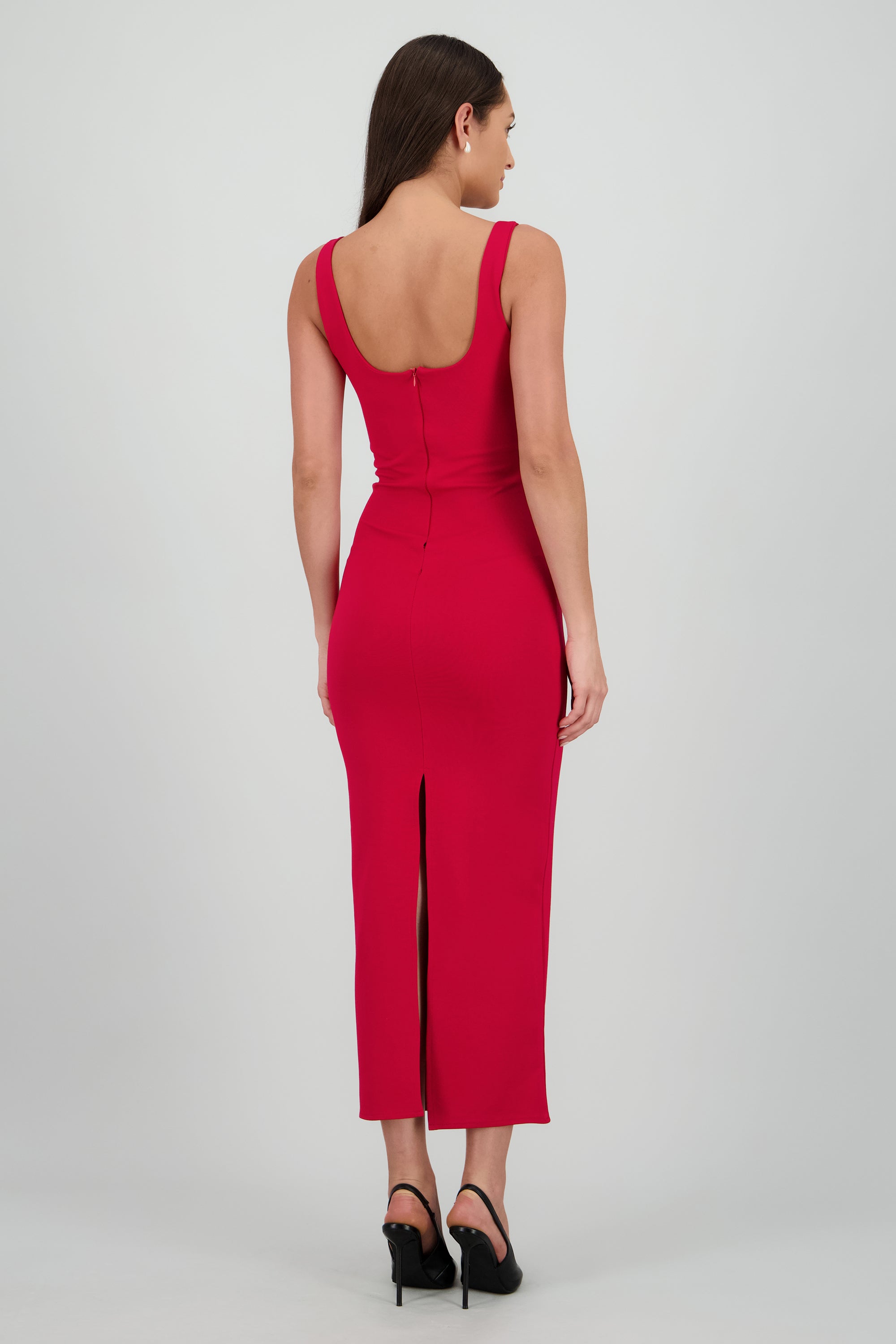 Vestido maxi bodycon con escote V ROJO