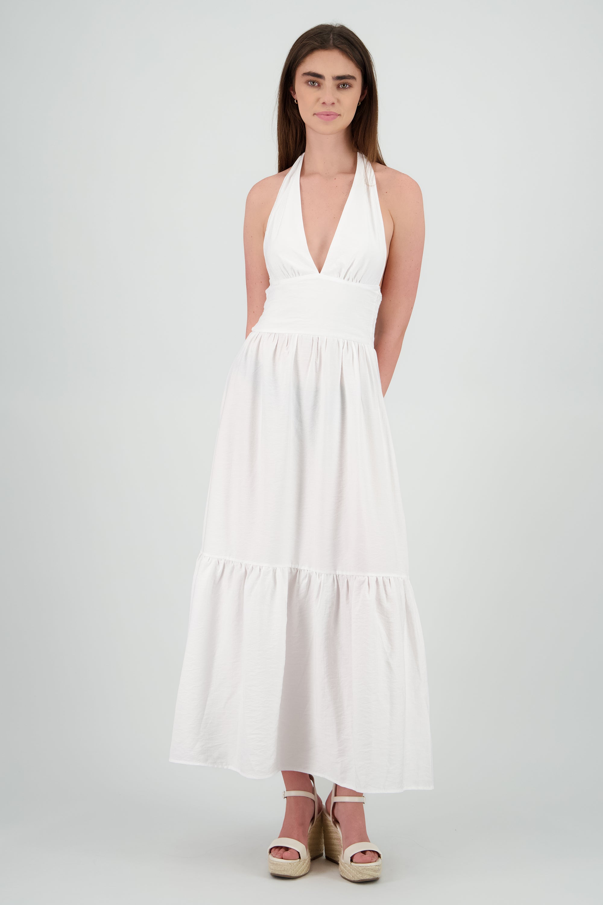 Vestido maxi halter amarre BLANCO