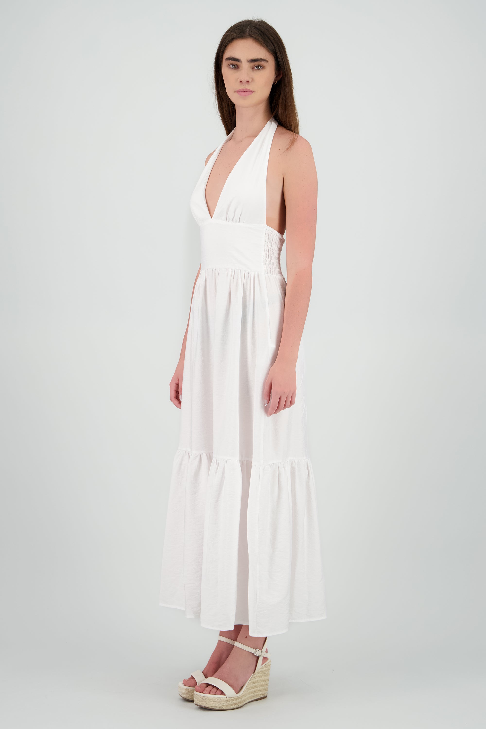 Vestido maxi halter amarre BLANCO