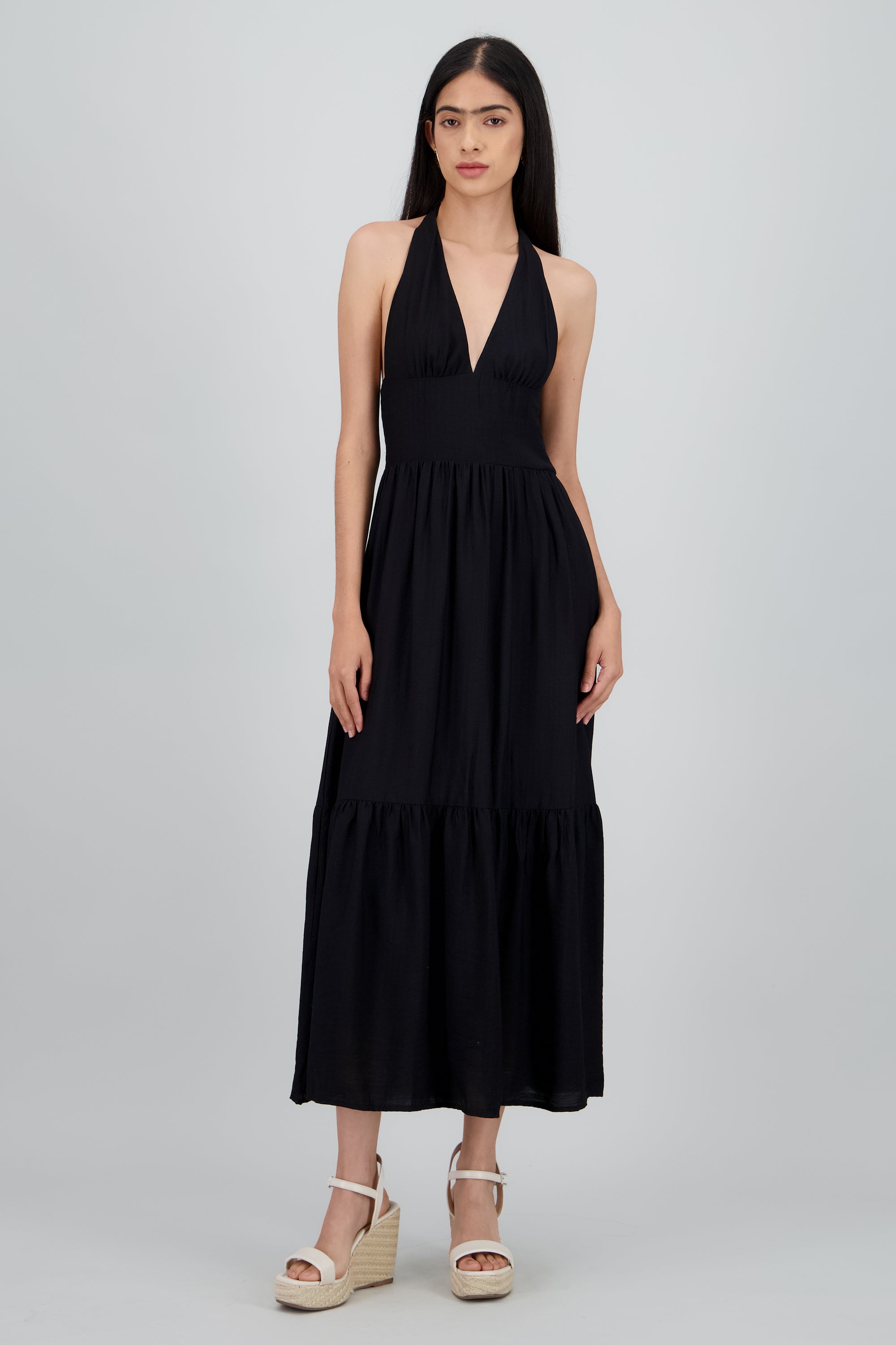 Vestido maxi halter amarre NEGRO
