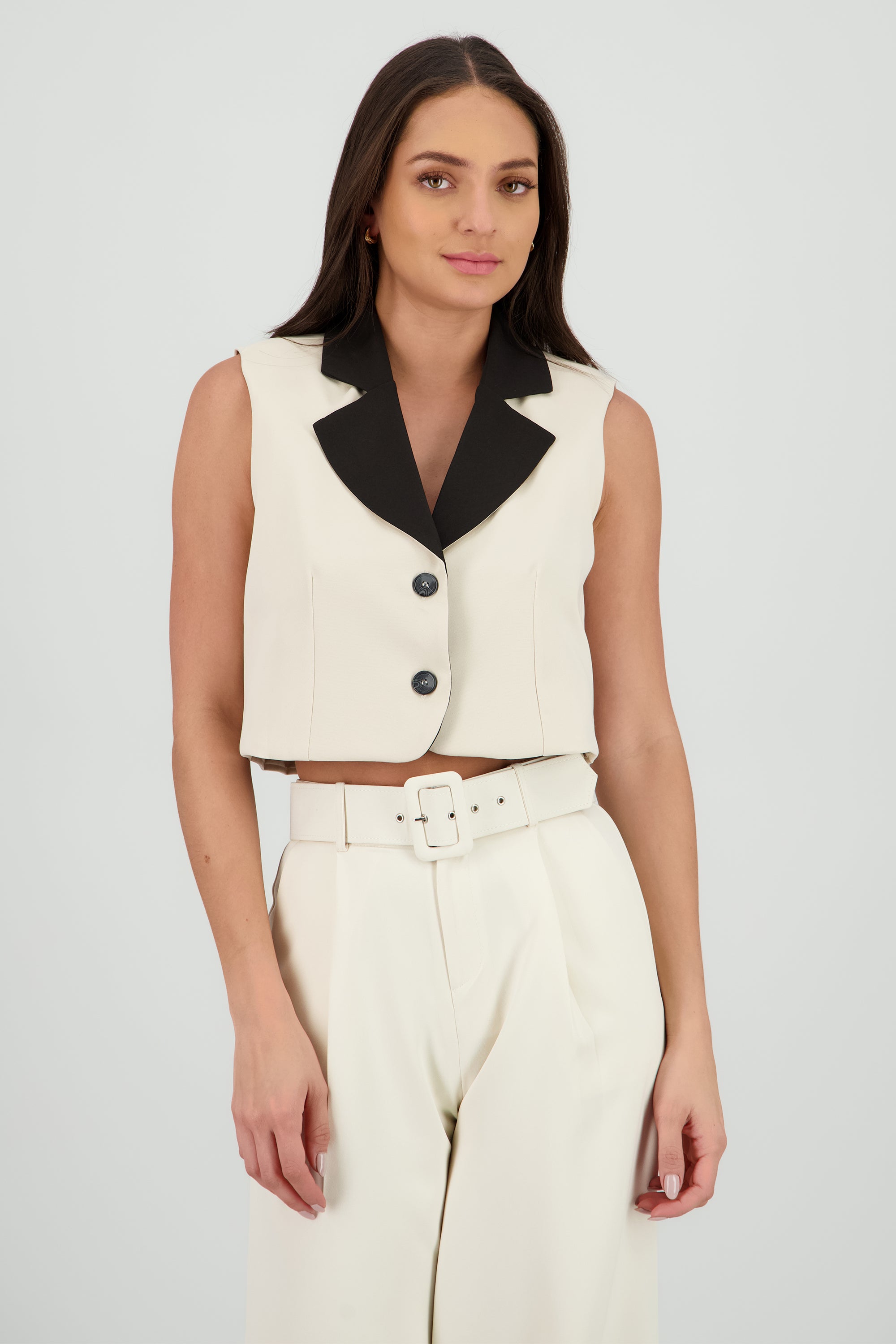 Chaleco cruzado con 2 botones contraste KHAKI COMBO