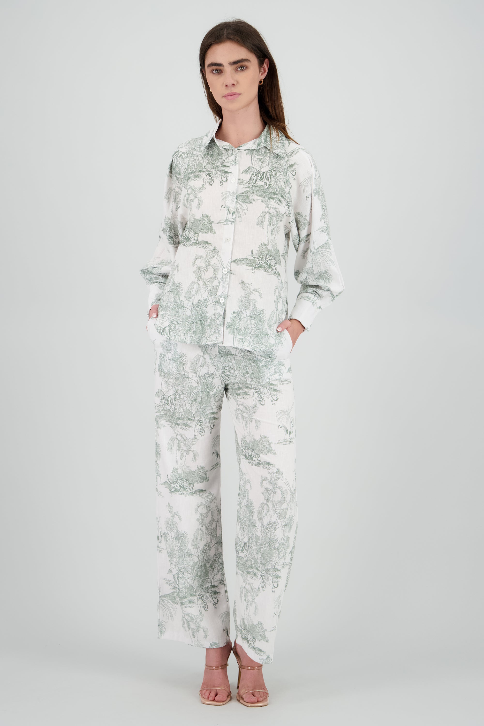 Pantalon estampado tropical VERDE COMBO