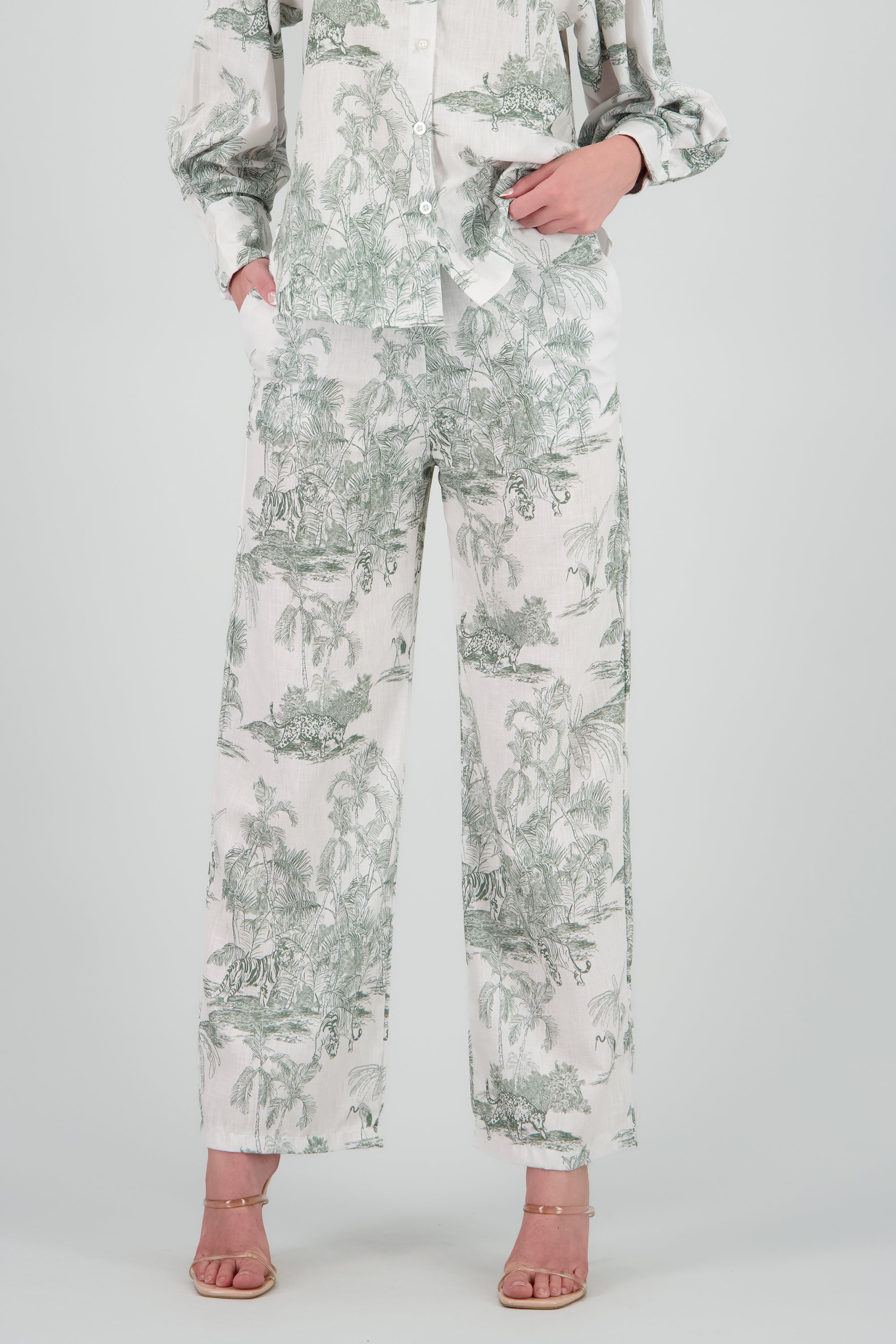 Pantalon estampado tropical VERDE COMBO