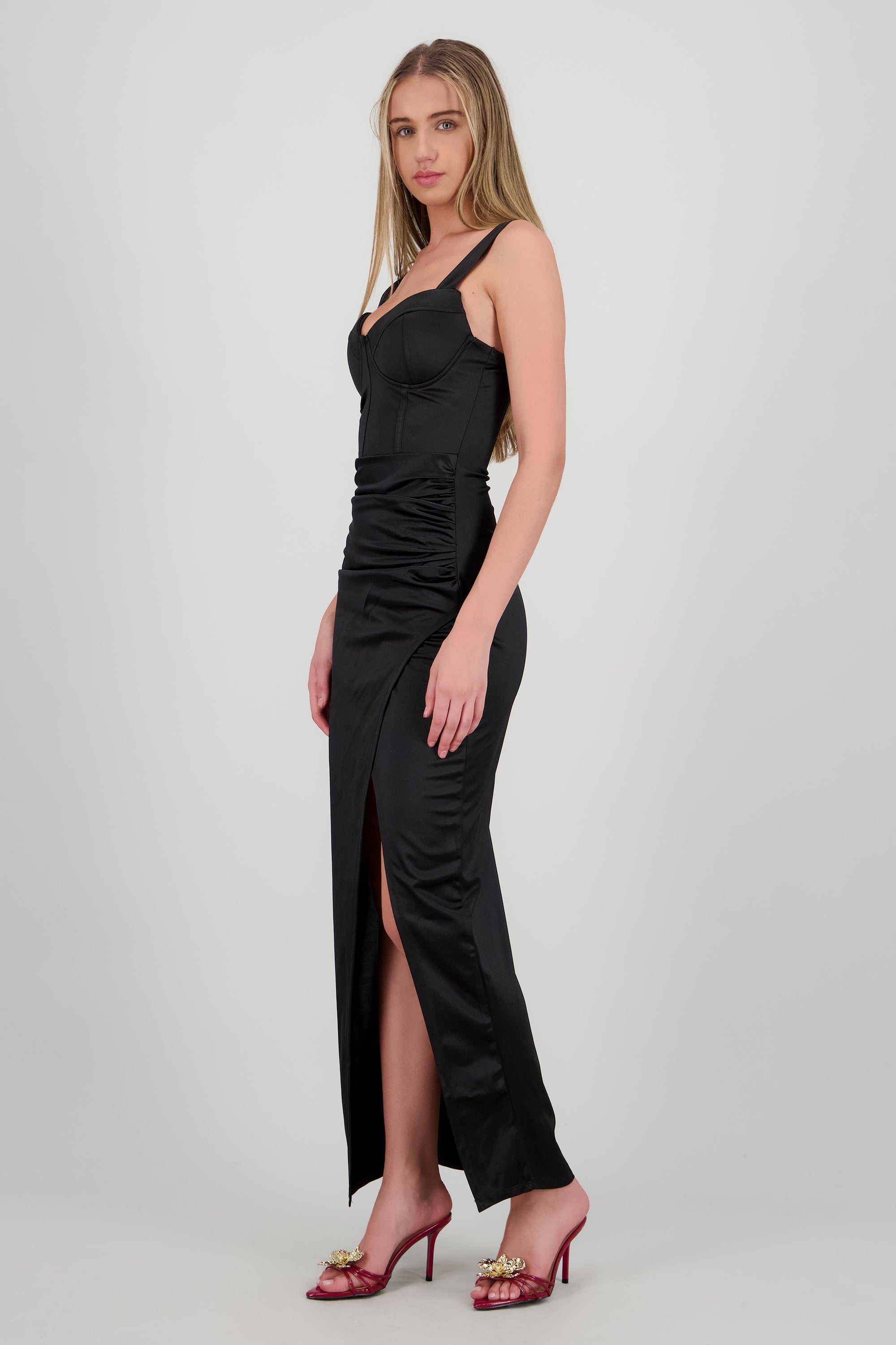 Vestido tirantes satinado NEGRO