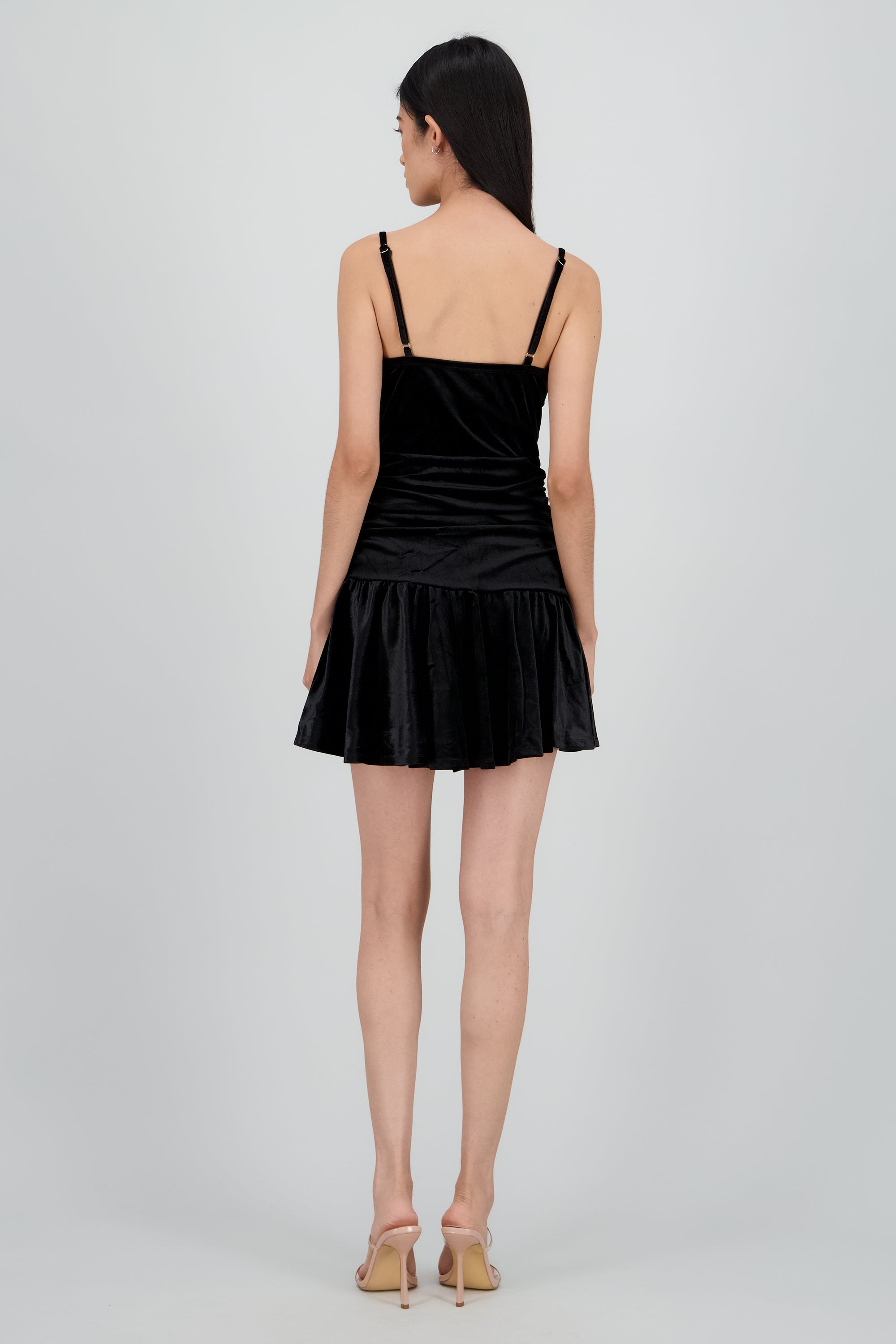 Vestido velvet detalle frunce tirantes NEGRO