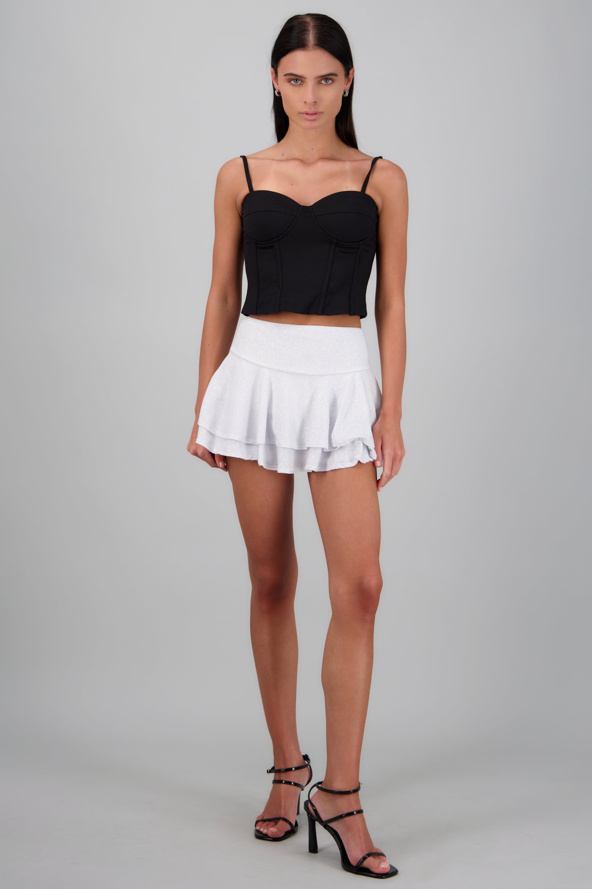Falda short olanes brillos BLANCO