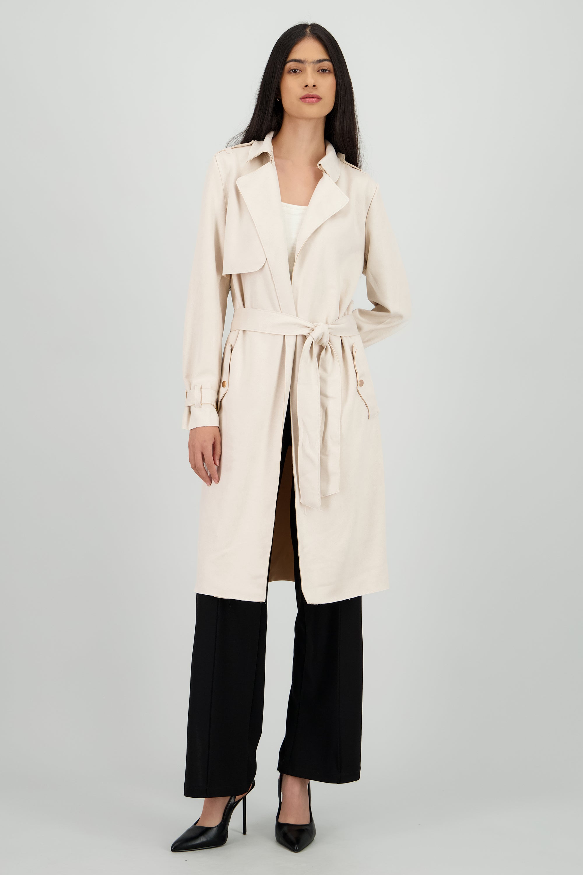 Abrigo suede con cinturon CREMA