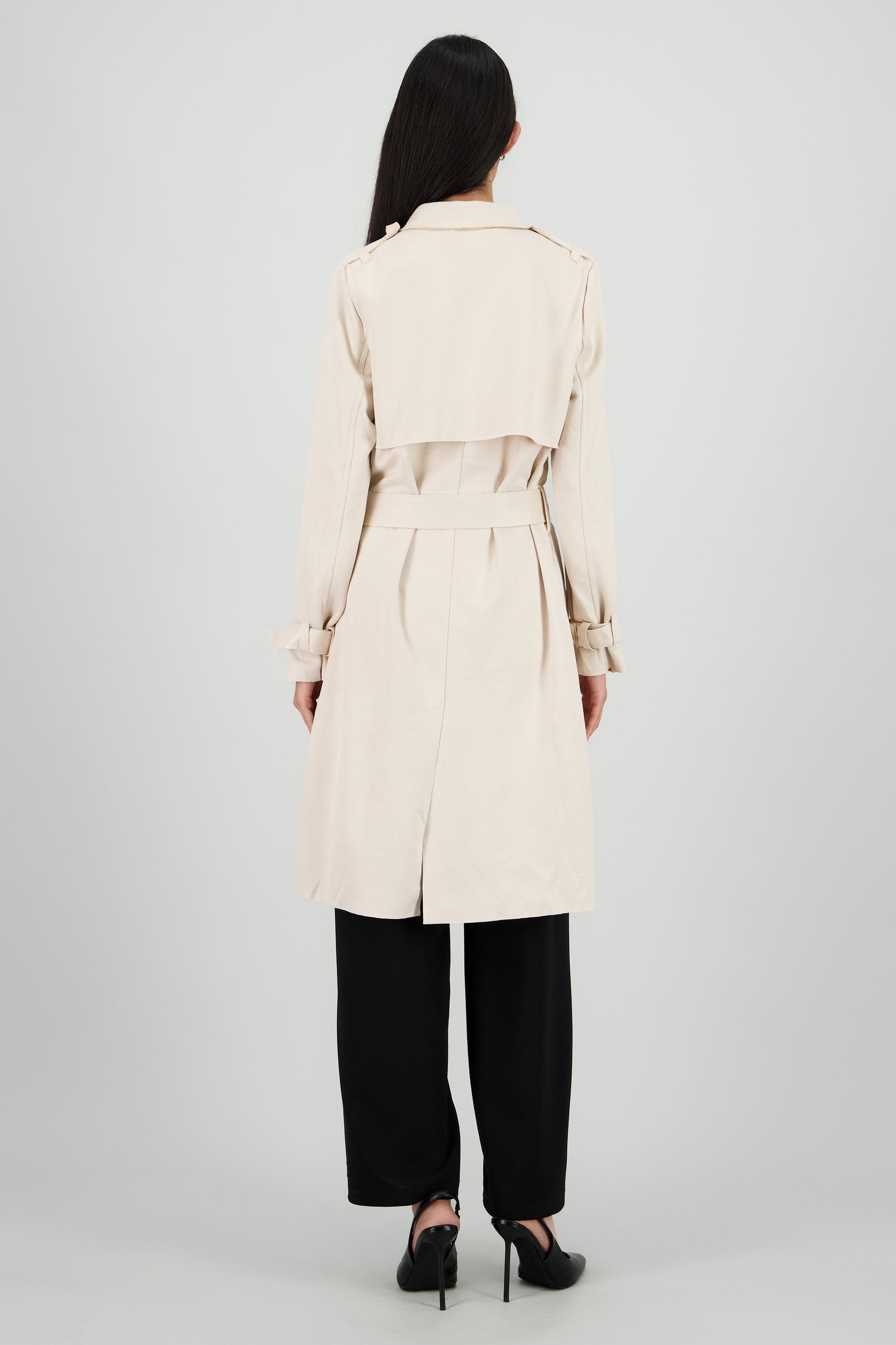 Abrigo suede con cinturon CREMA