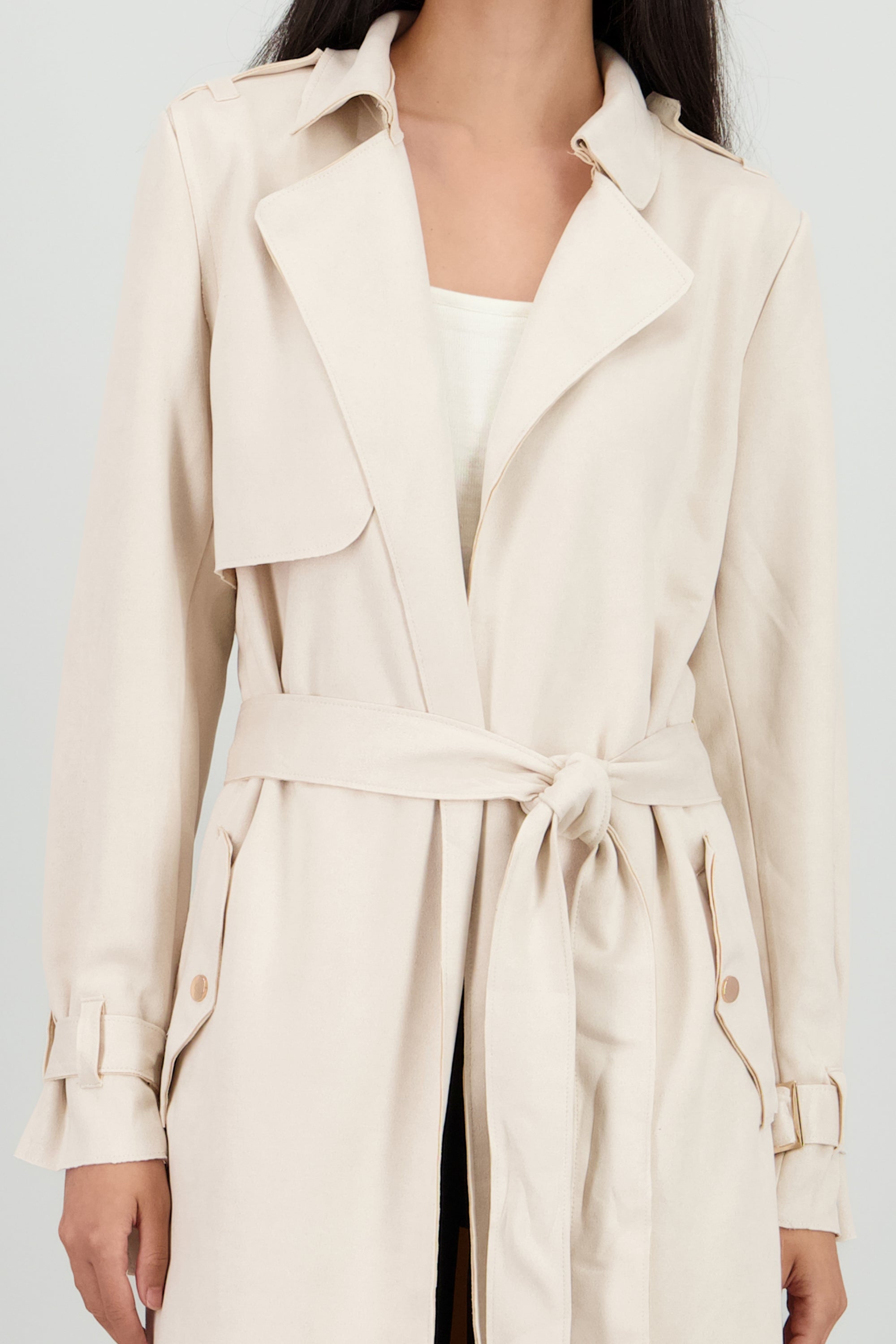 Abrigo suede con cinturon CREMA