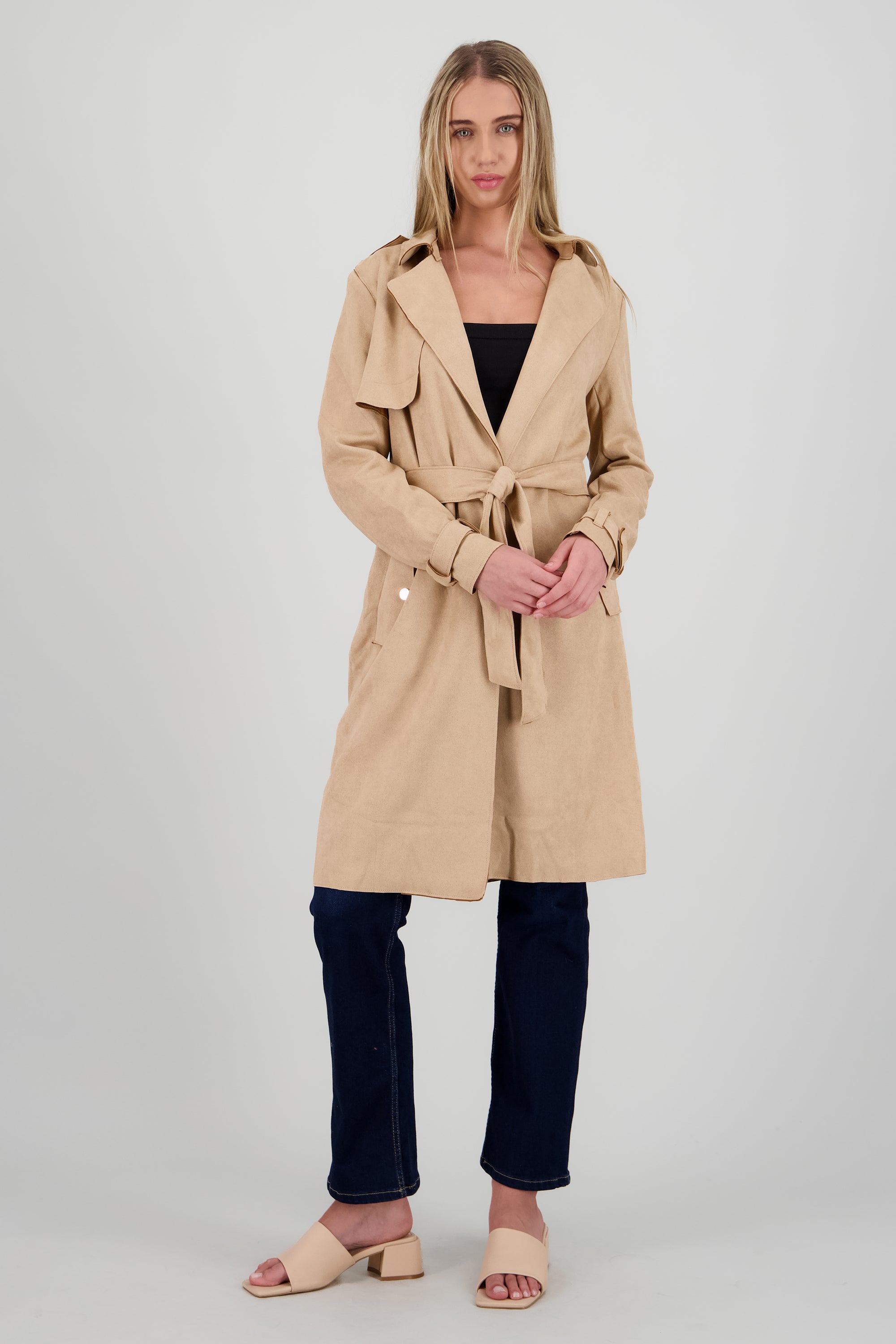 Abrigo suede con cinturon TAUPE