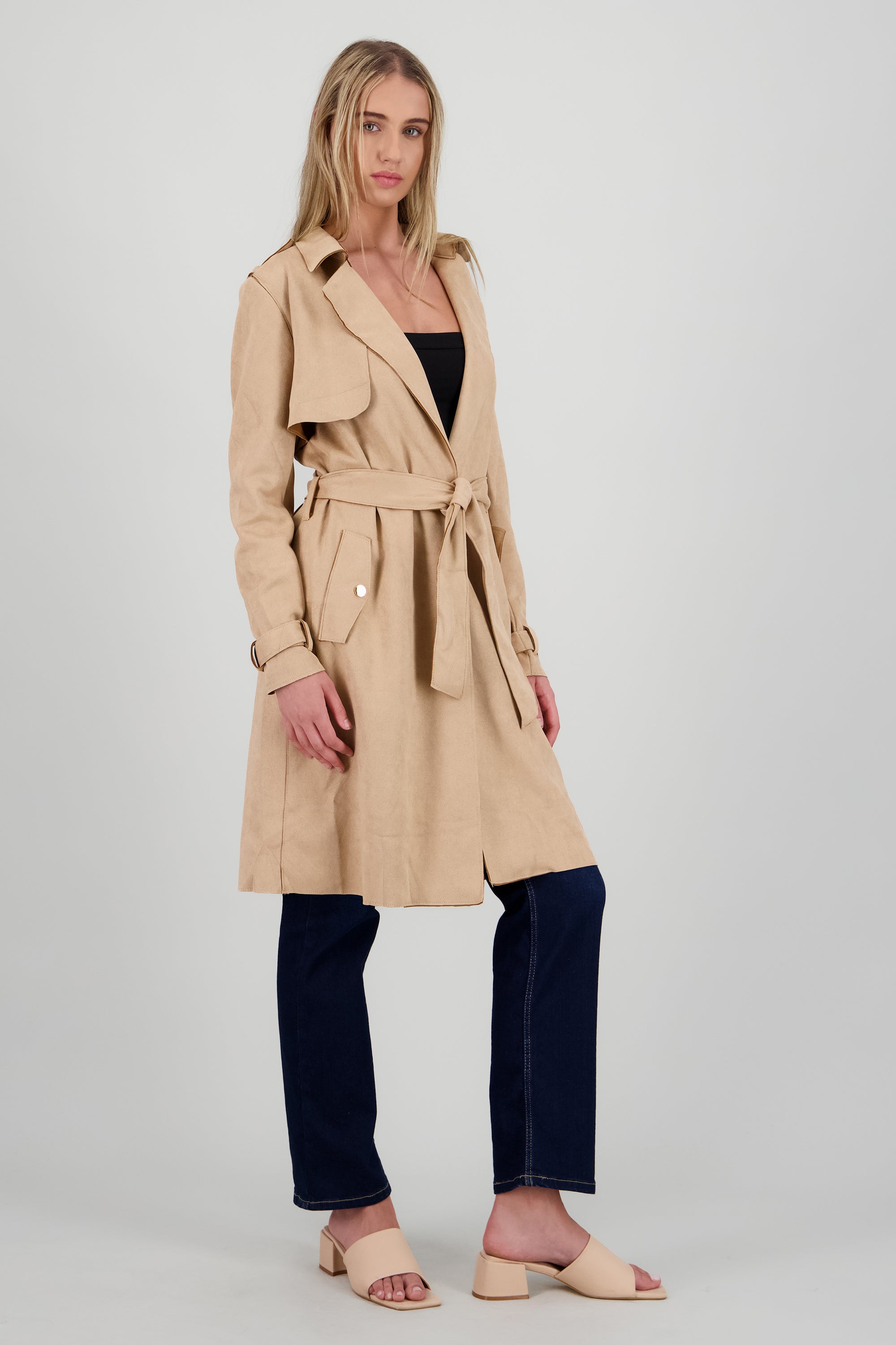 Abrigo suede con cinturon TAUPE