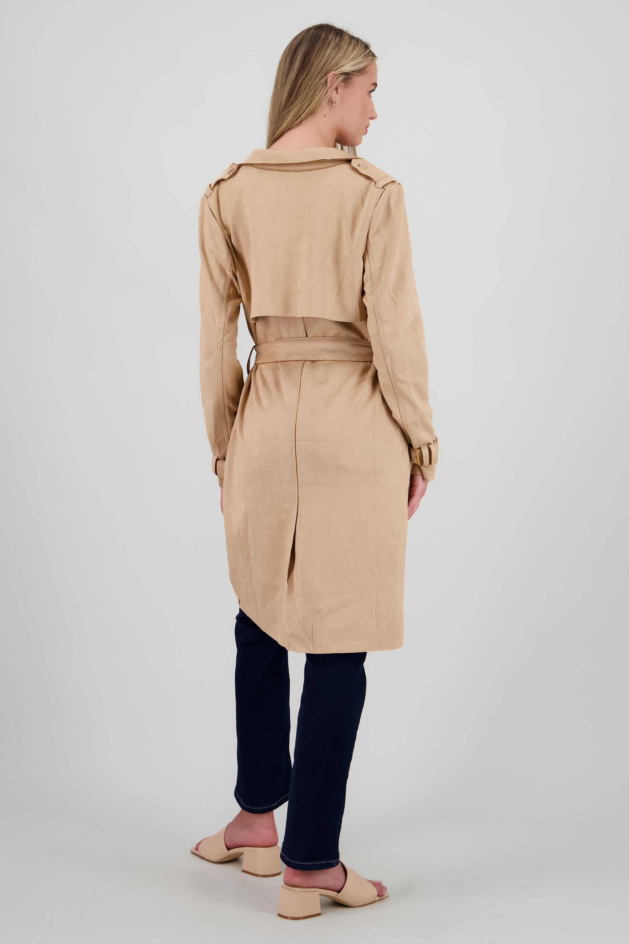 Abrigo suede con cinturon TAUPE