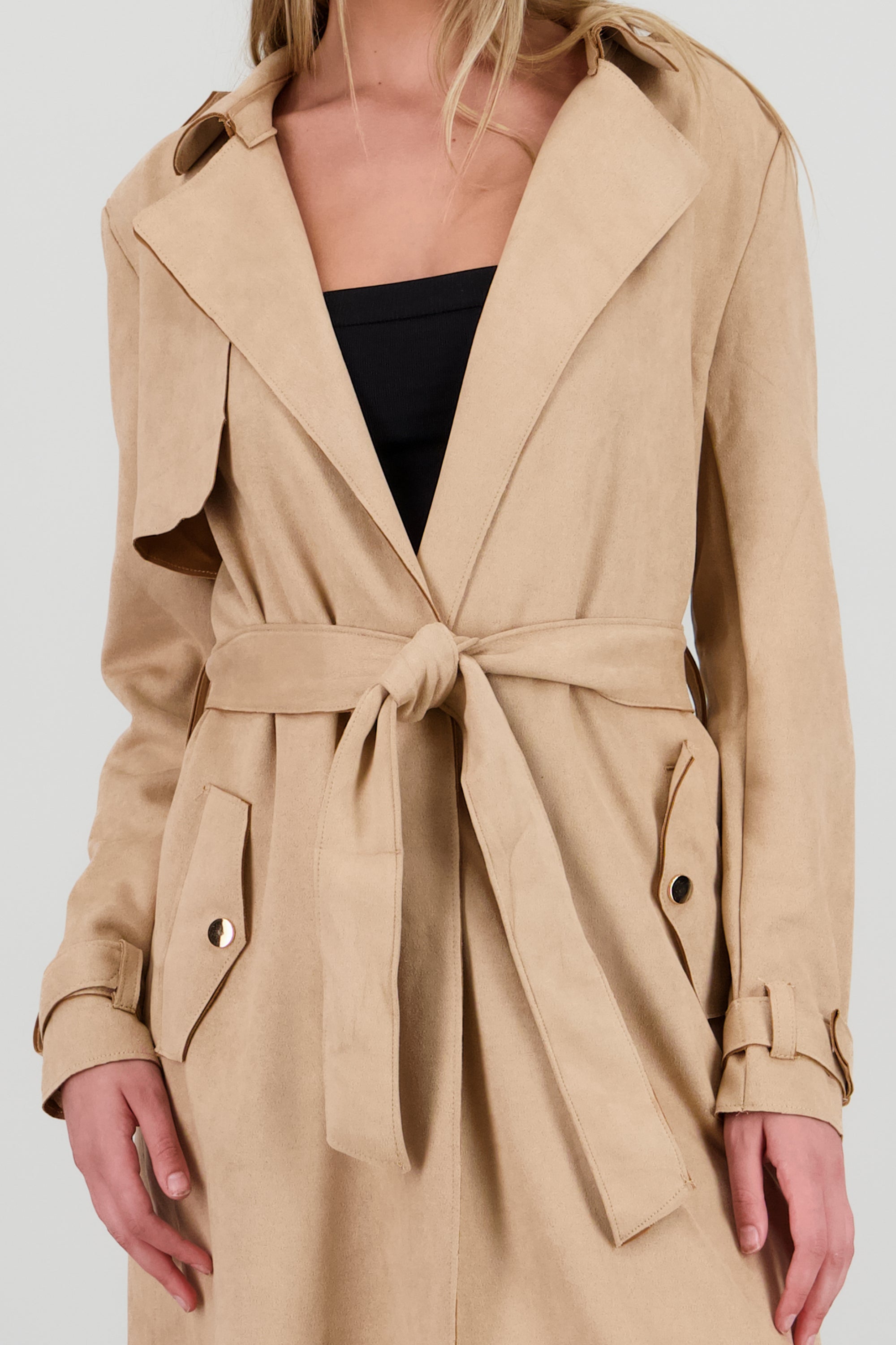 Abrigo suede con cinturon TAUPE