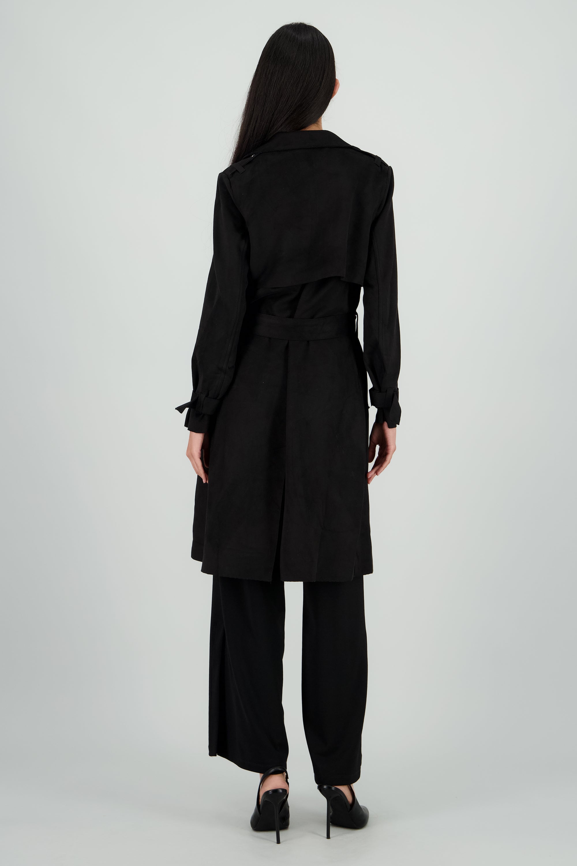 Abrigo suede con cinturon NEGRO