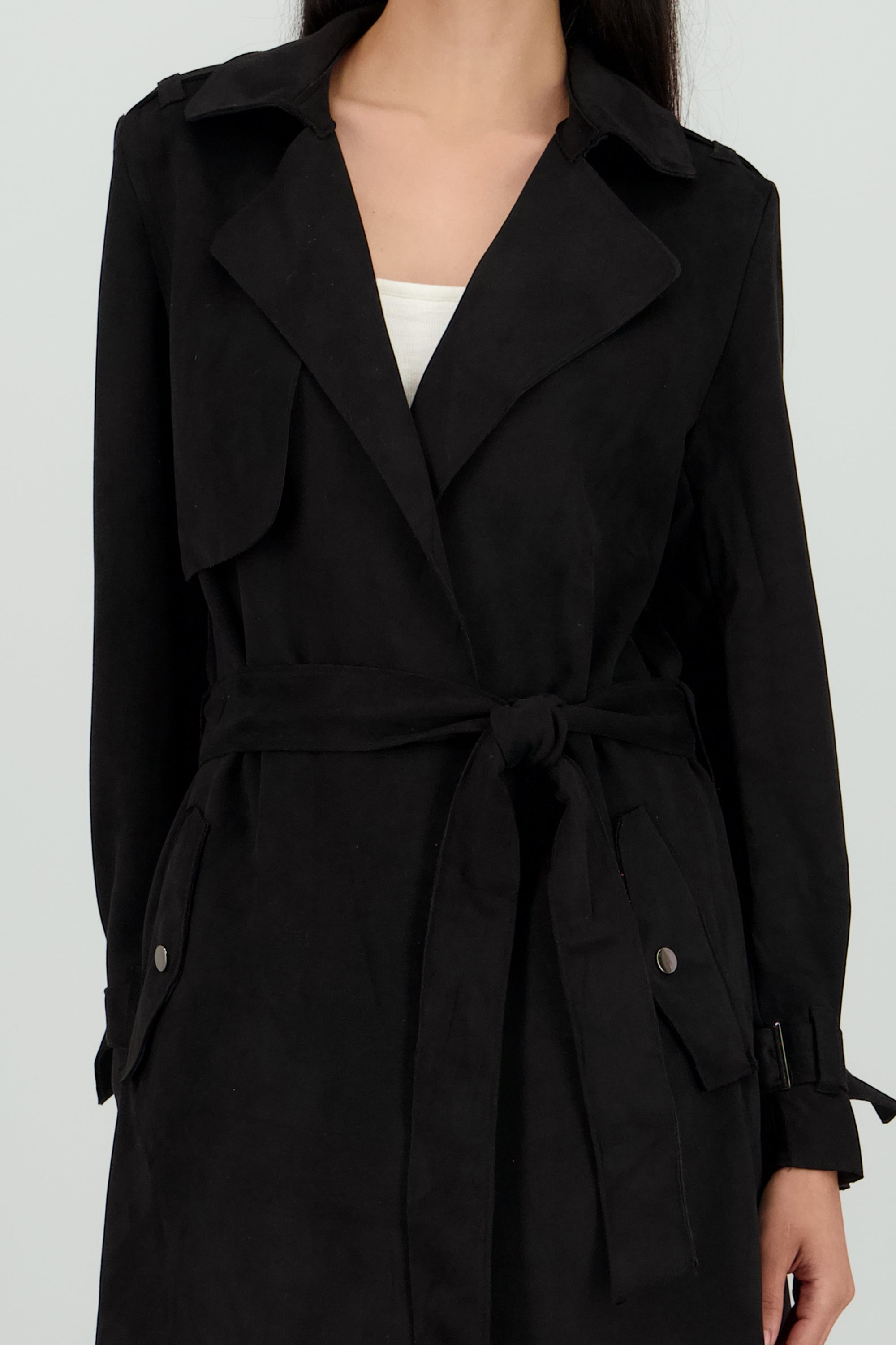 Abrigo suede con cinturon NEGRO