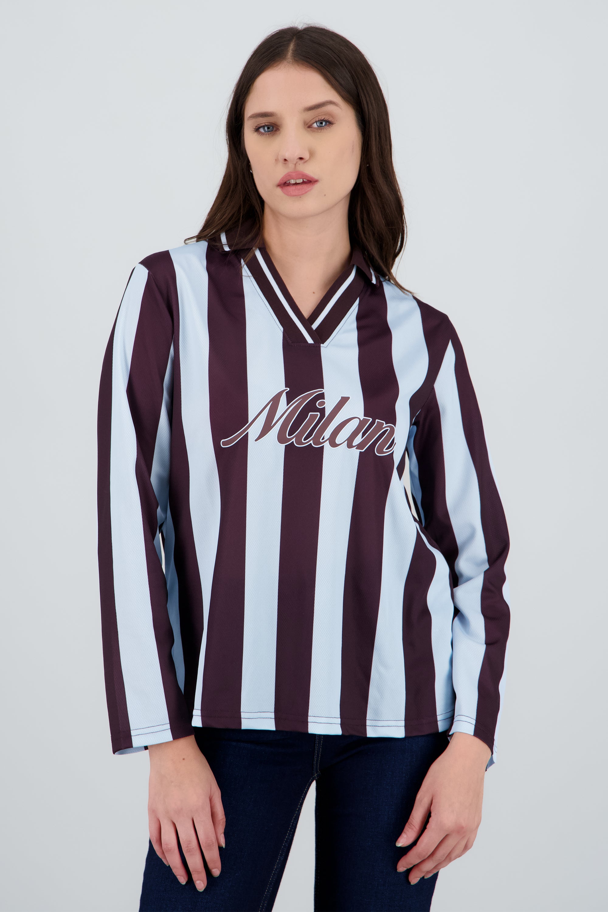 Playera tipo jersey manga larga CAFE COMBO