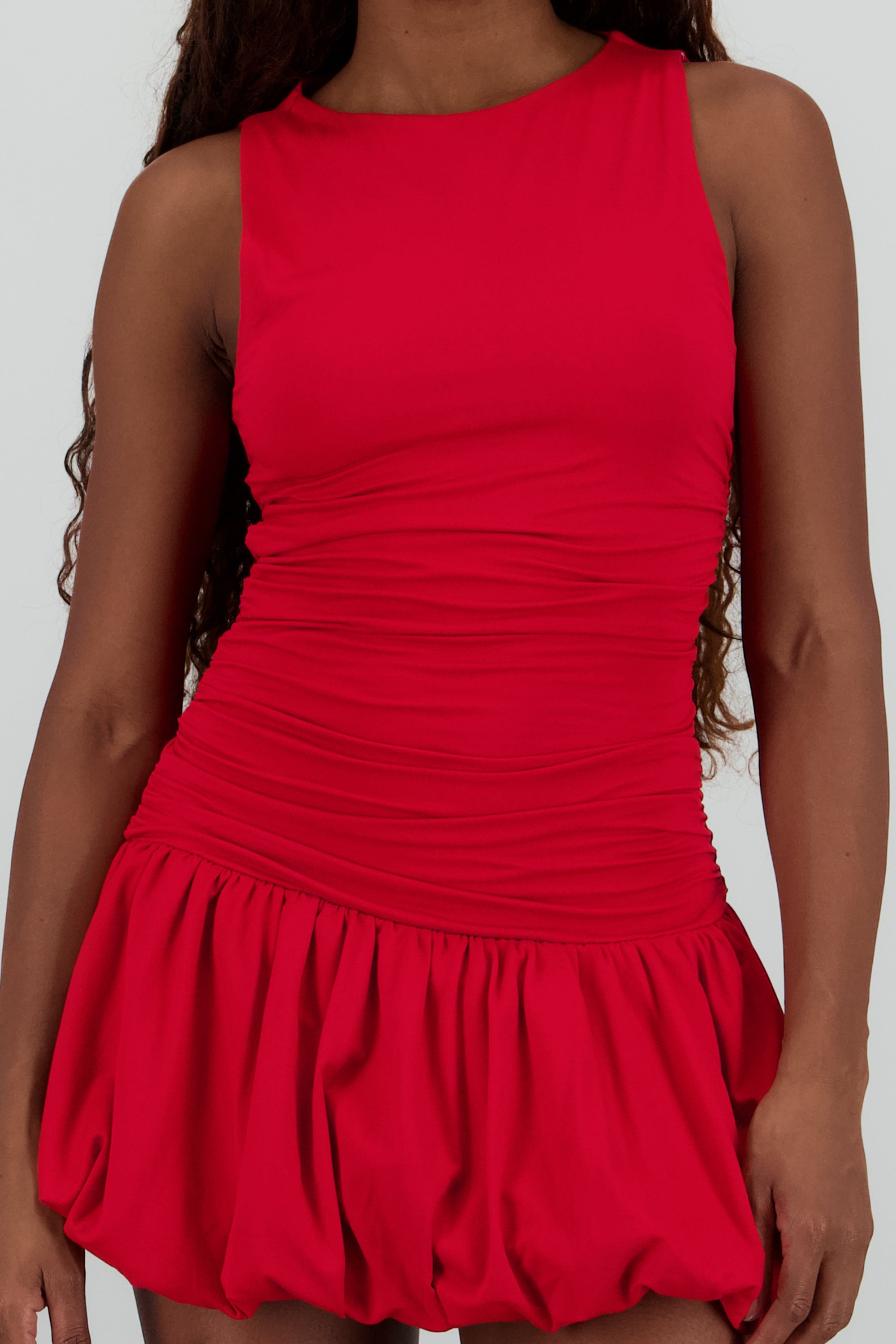 Vestido mini plisado burbuja ROJO
