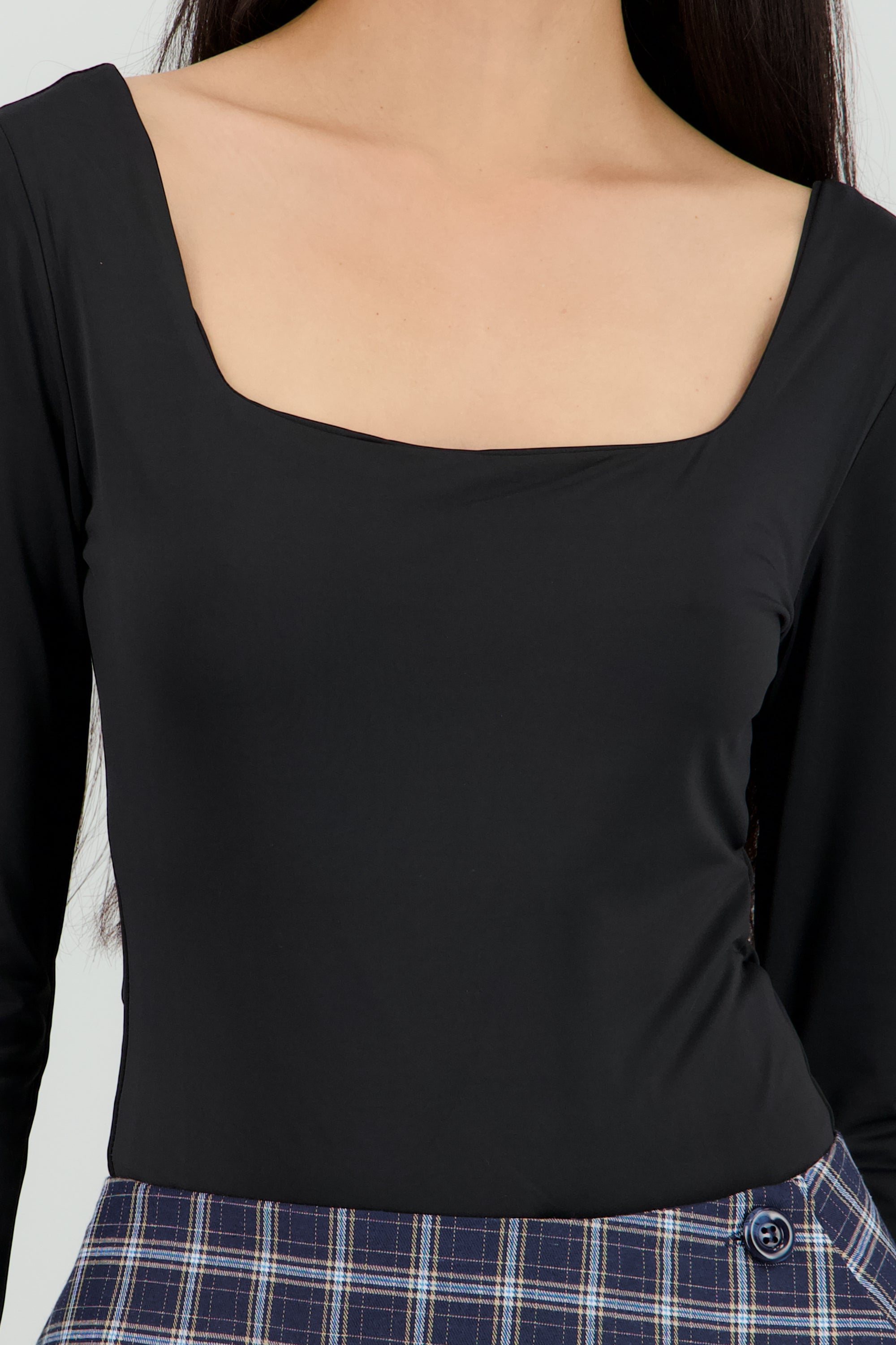 Bodysuit liso manga larga cuello cuadrado NEGRO