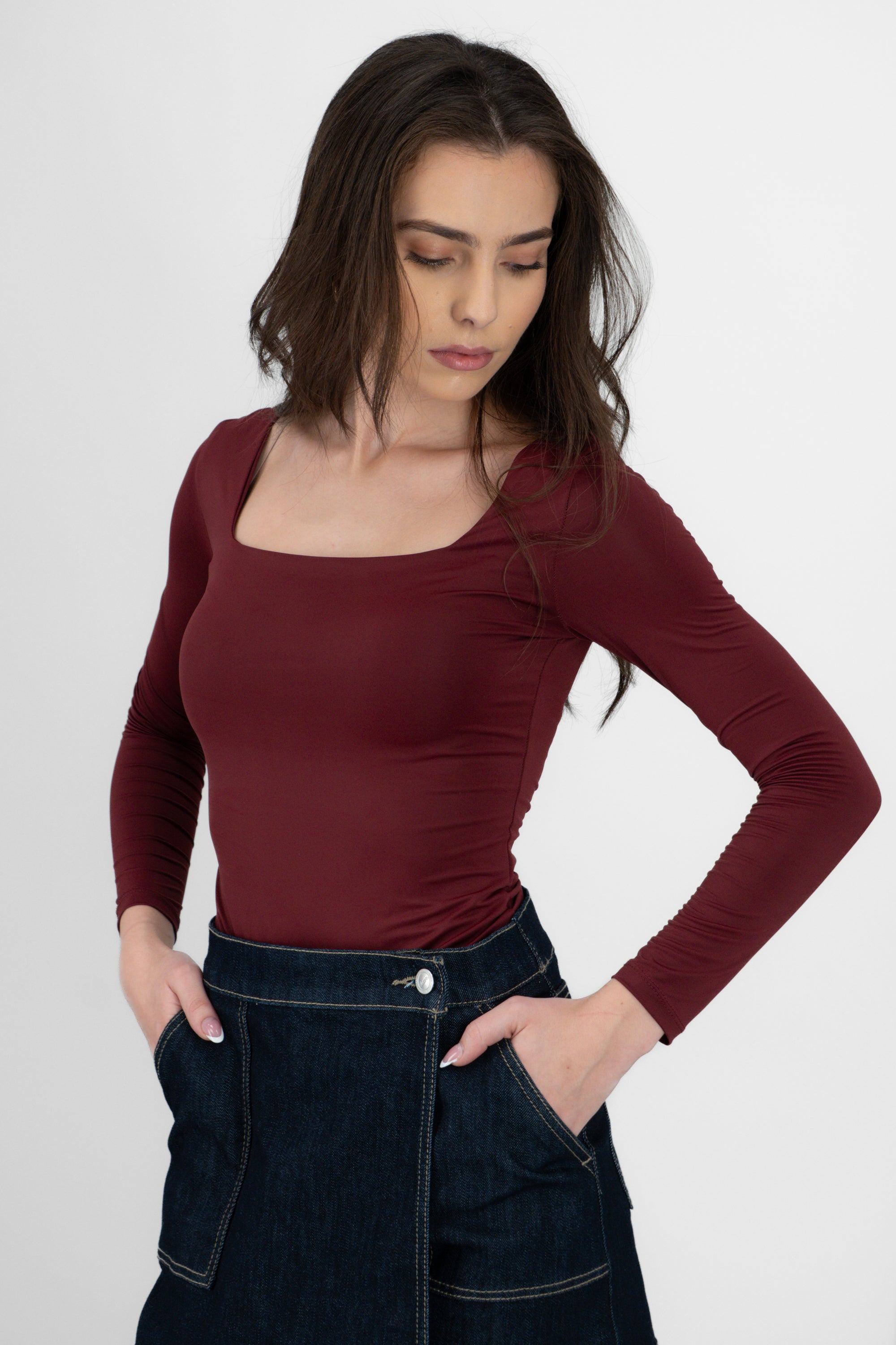 Bodysuit liso manga larga cuello cuadrado VINO