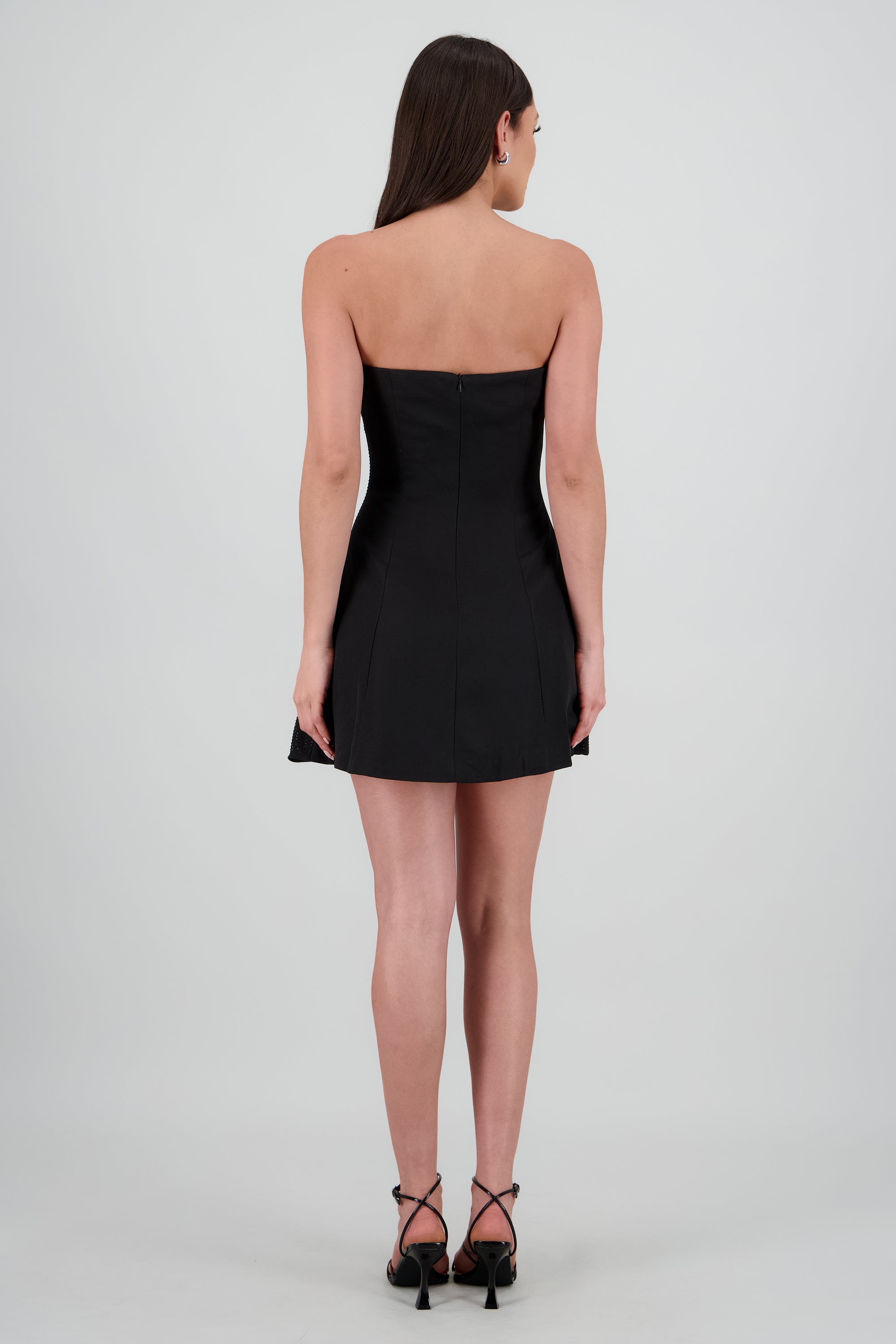 Vestido mini bandeau con brillos NEGRO