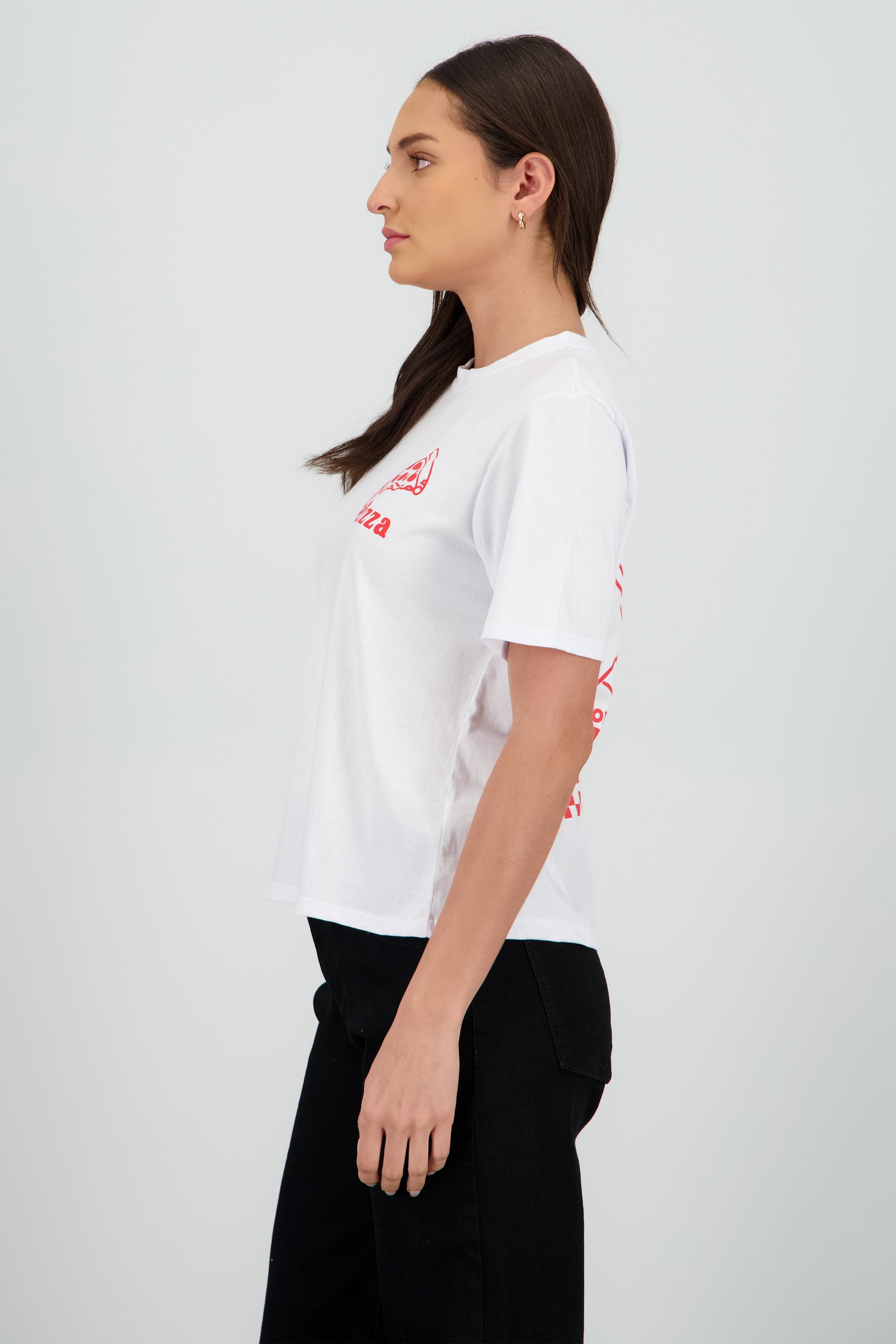 Playera oversized estampado pizza retro BLANCO