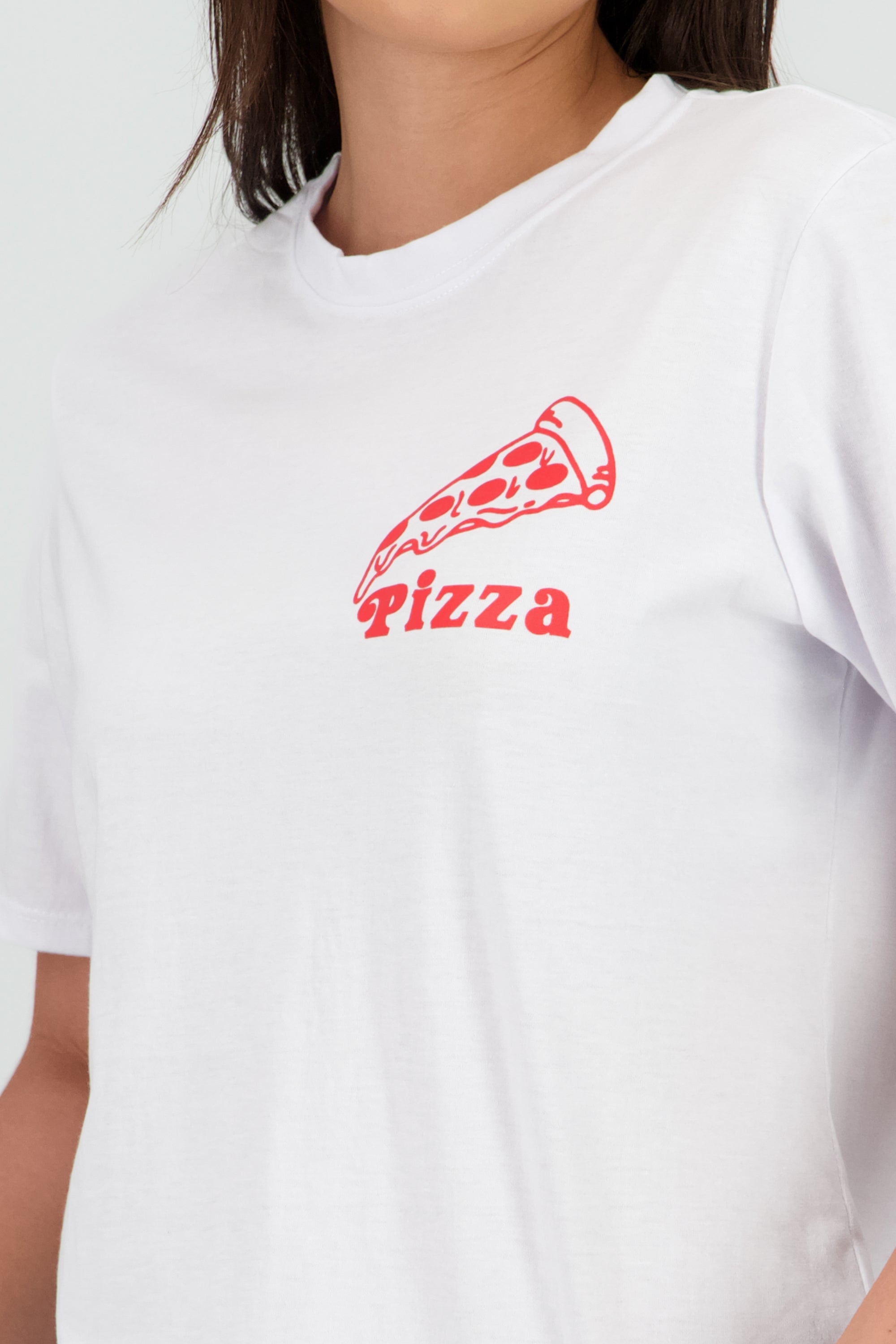 Playera oversized estampado pizza retro BLANCO