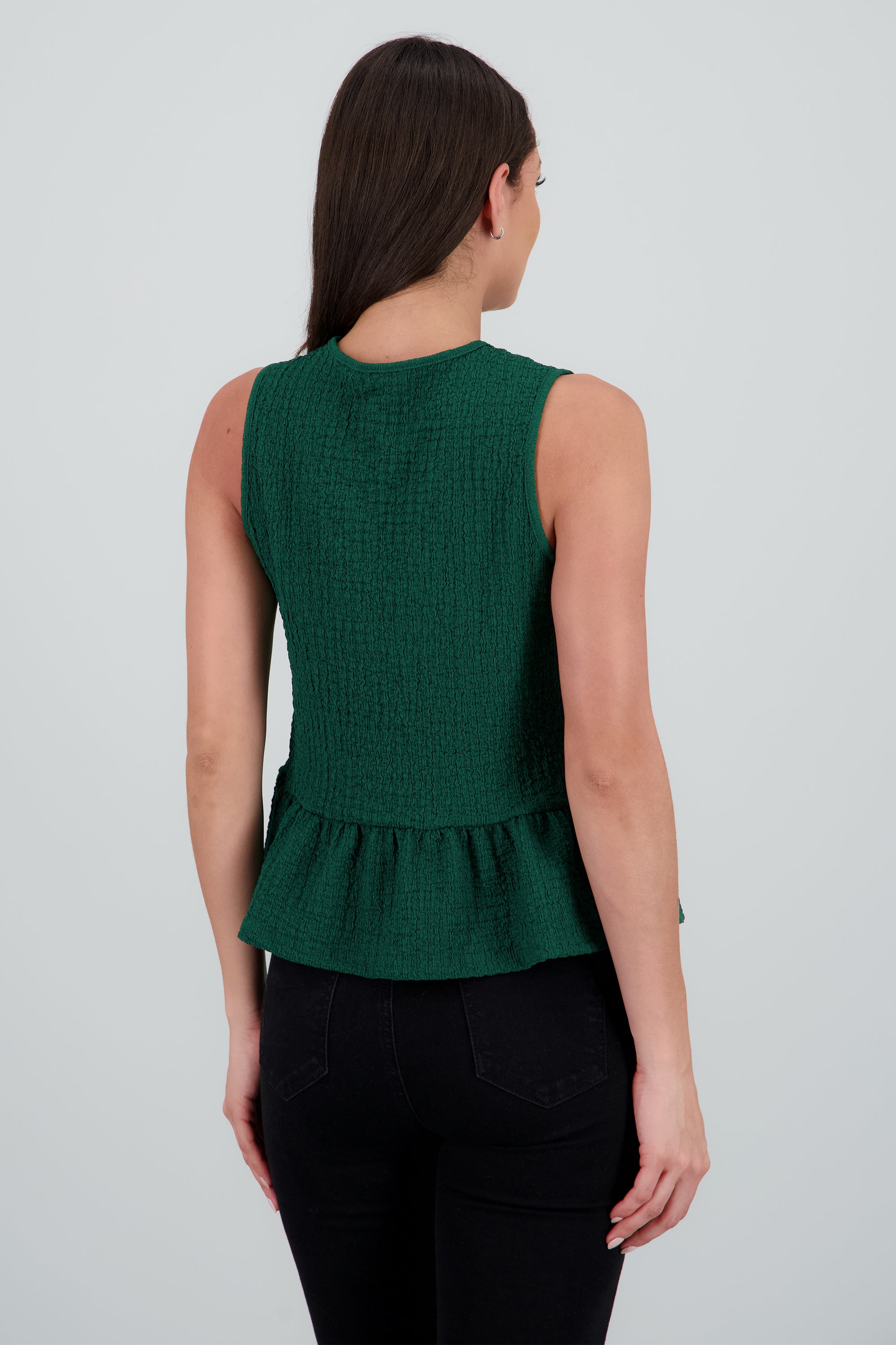 Blusa sin manga con olan y moños VERDE CAZADOR