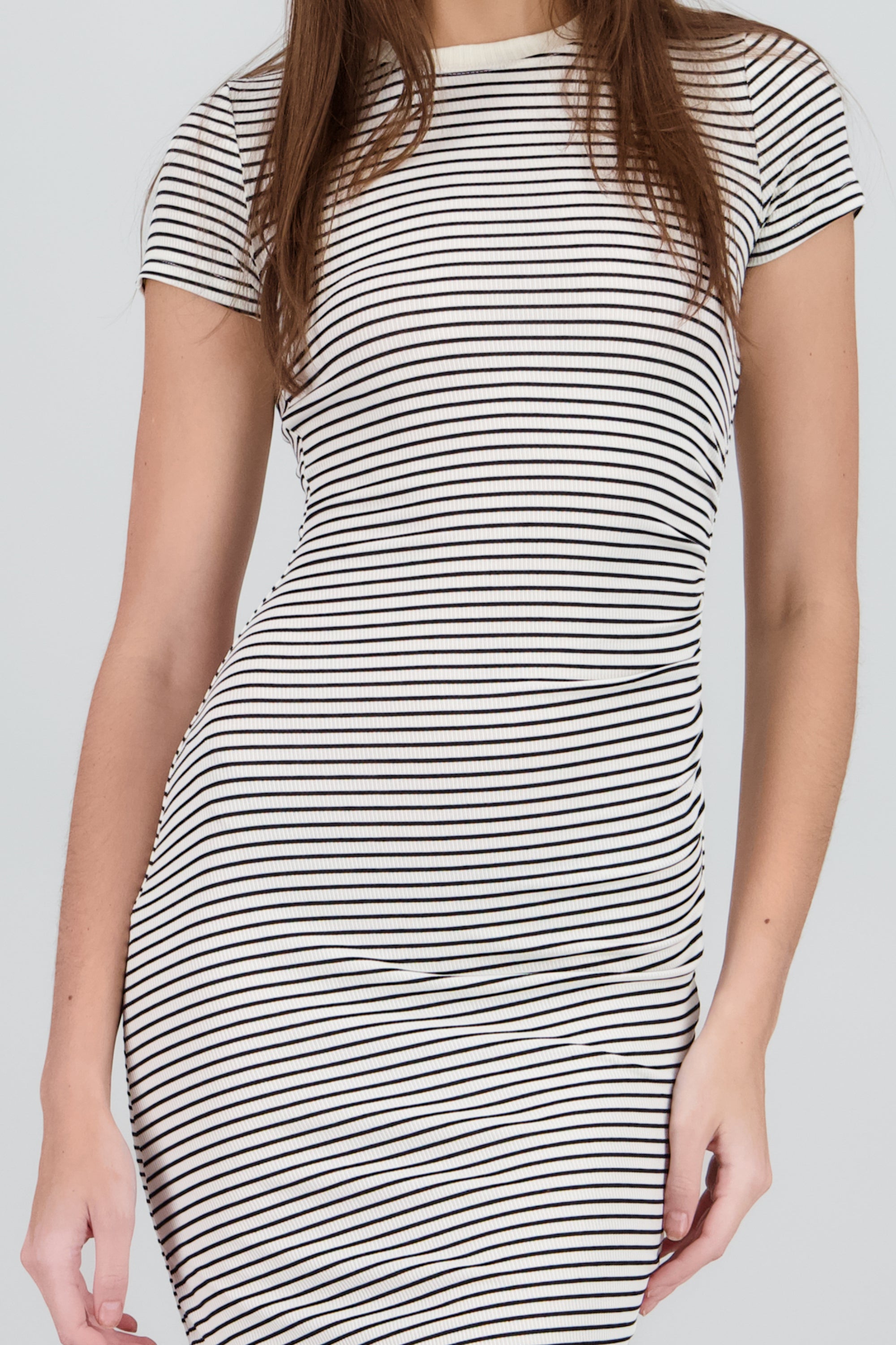Vestido rayas cuello redondo BLANCO COMBO
