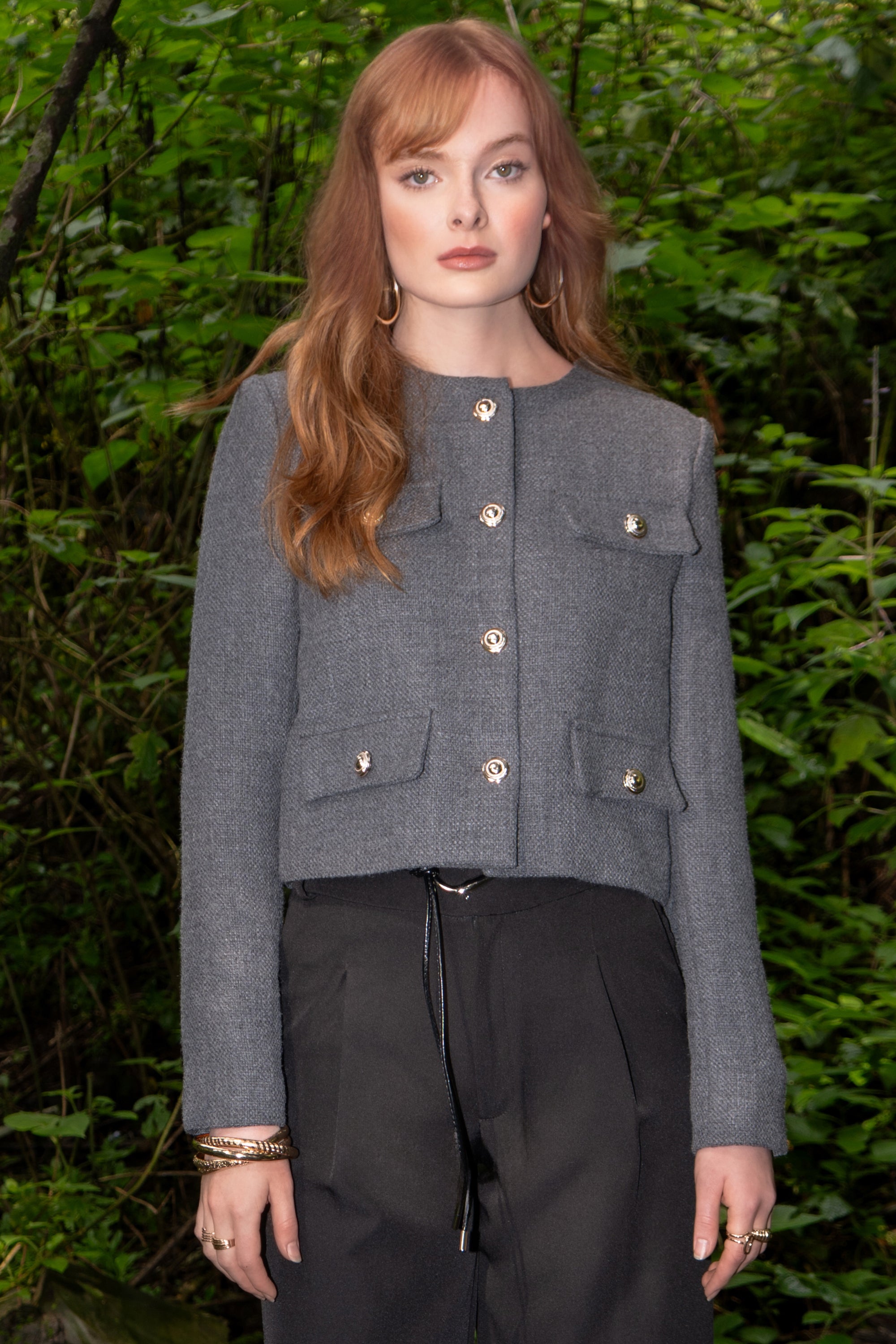 Saco tweed con bolsas y botones GRIS