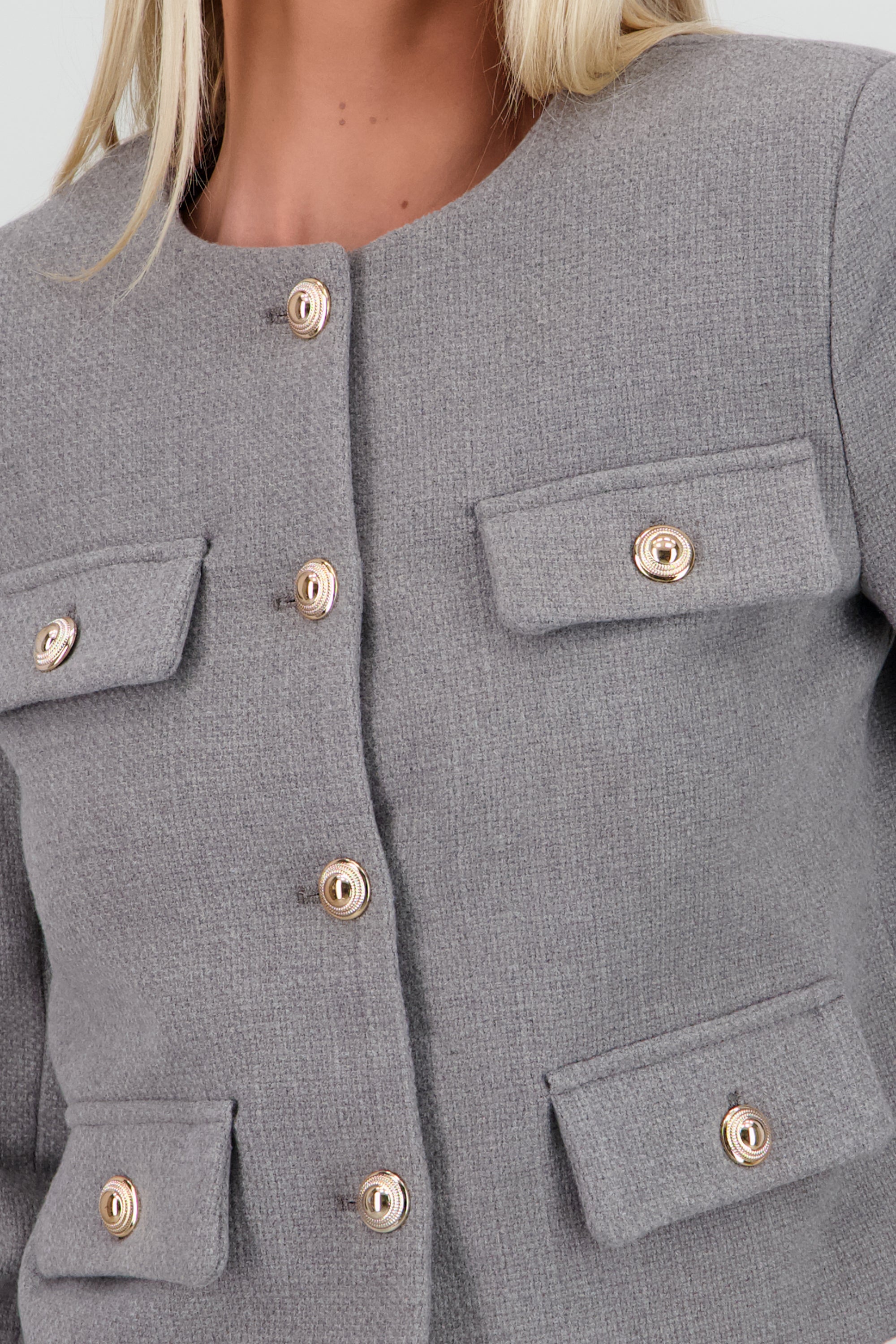 Saco tweed con bolsas y botones GRIS