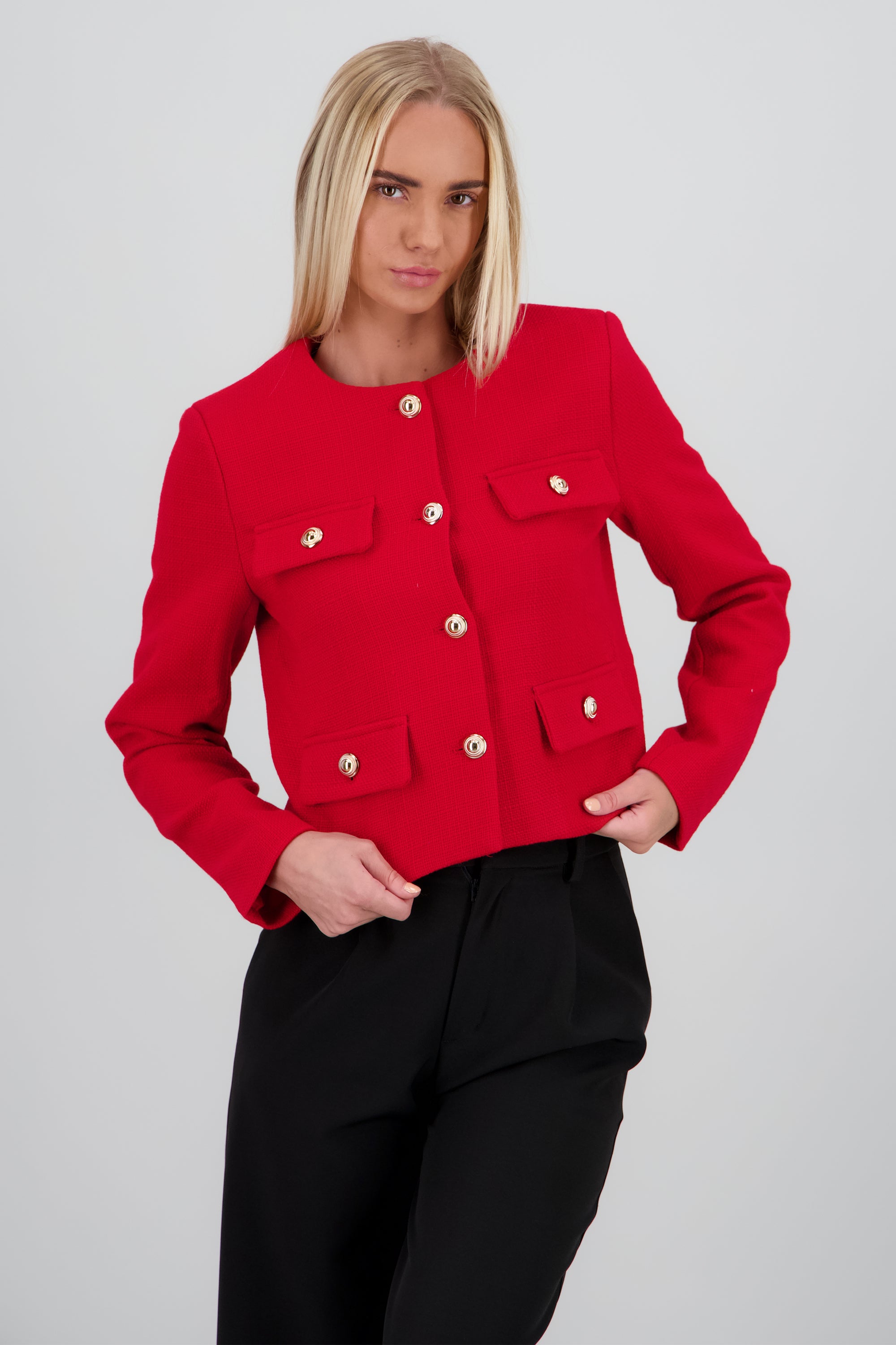 Saco tweed con bolsas y botones ROJO